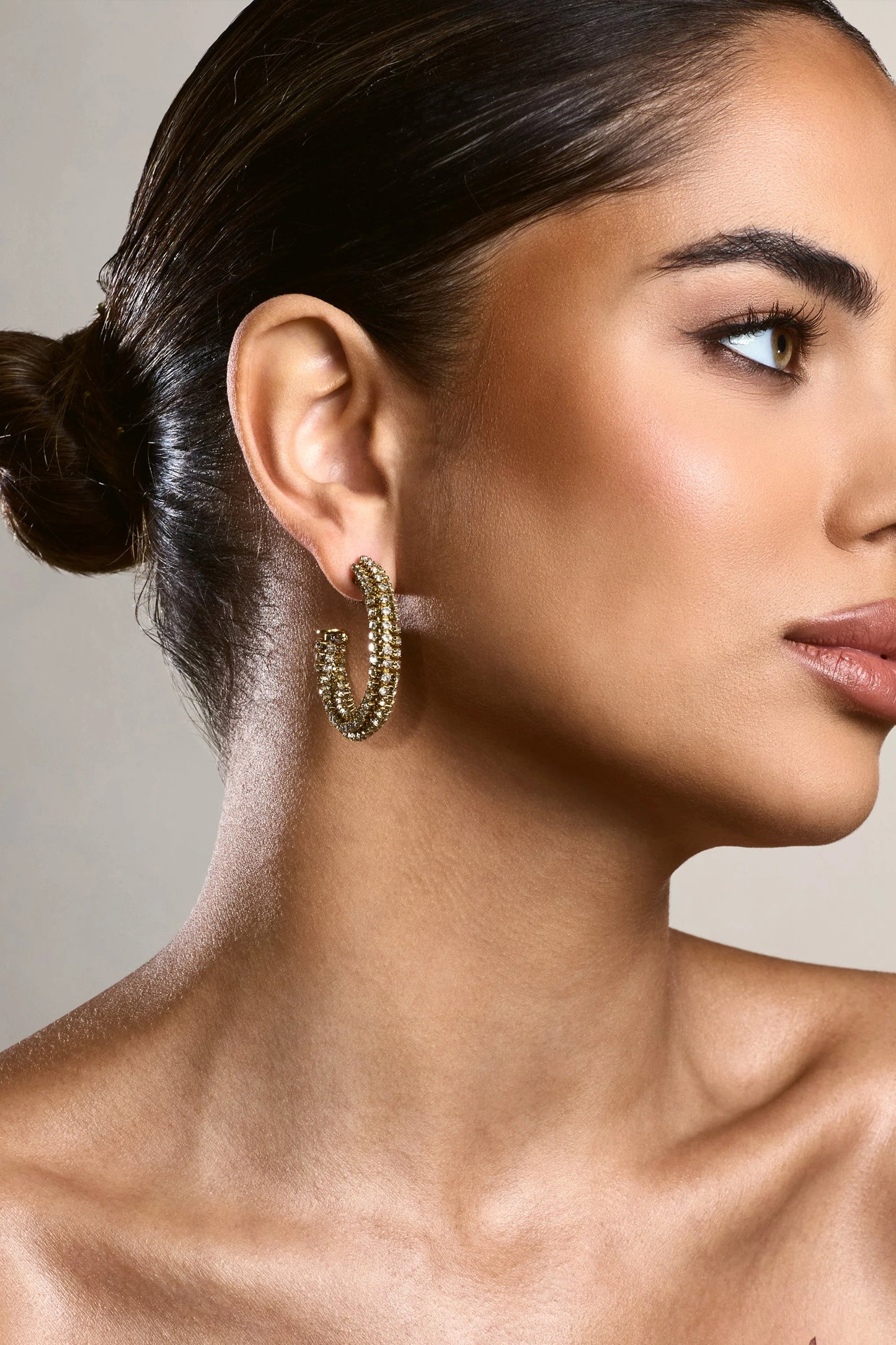 Ebony | Gold Diamante Chunky Hoop Earrings