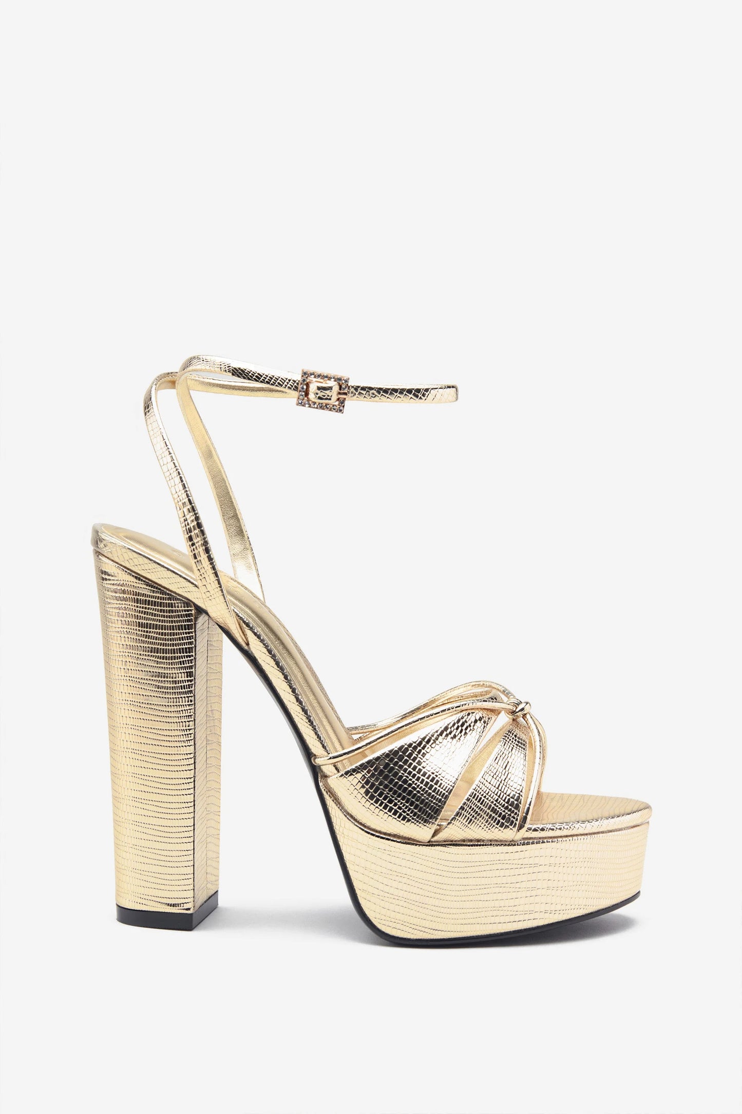 Bold Soul | Gold Reptile Strappy Heeled Platform Sandals