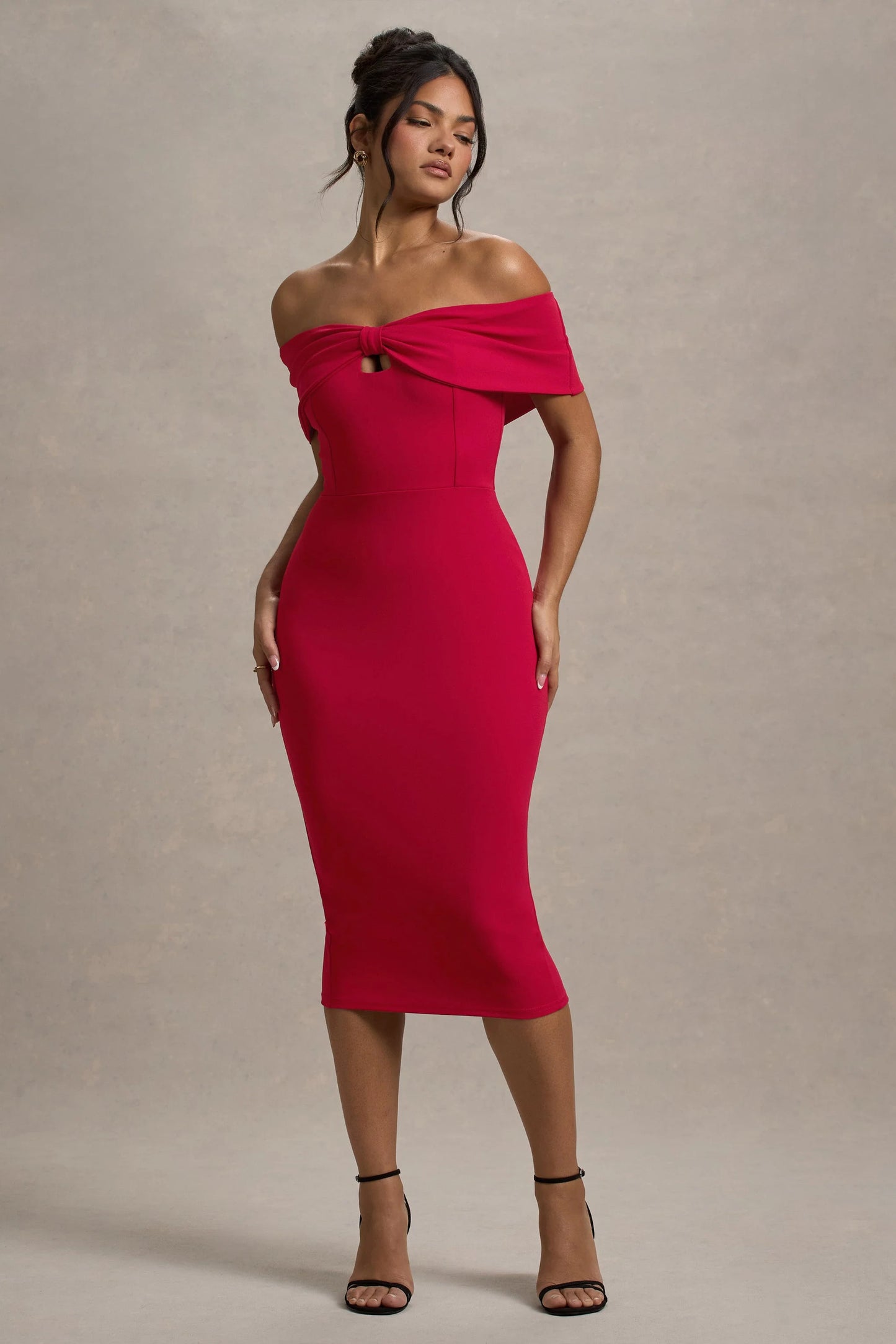 Hope | Red Bow Bardot Midi Dress