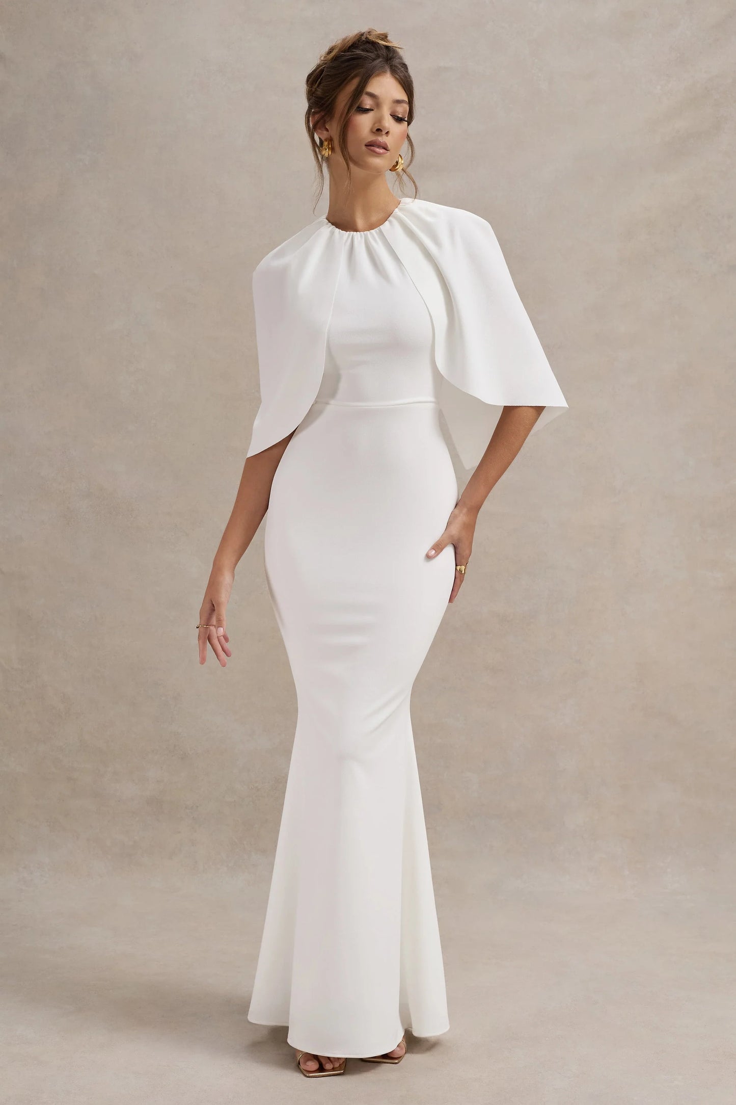 Kianne | White Draped Short-Sleeve Maxi Dress