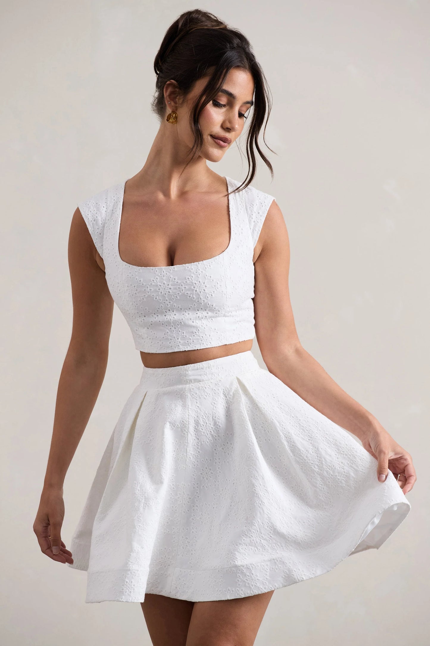 Estela | White Lace Square-Neck Crop Top