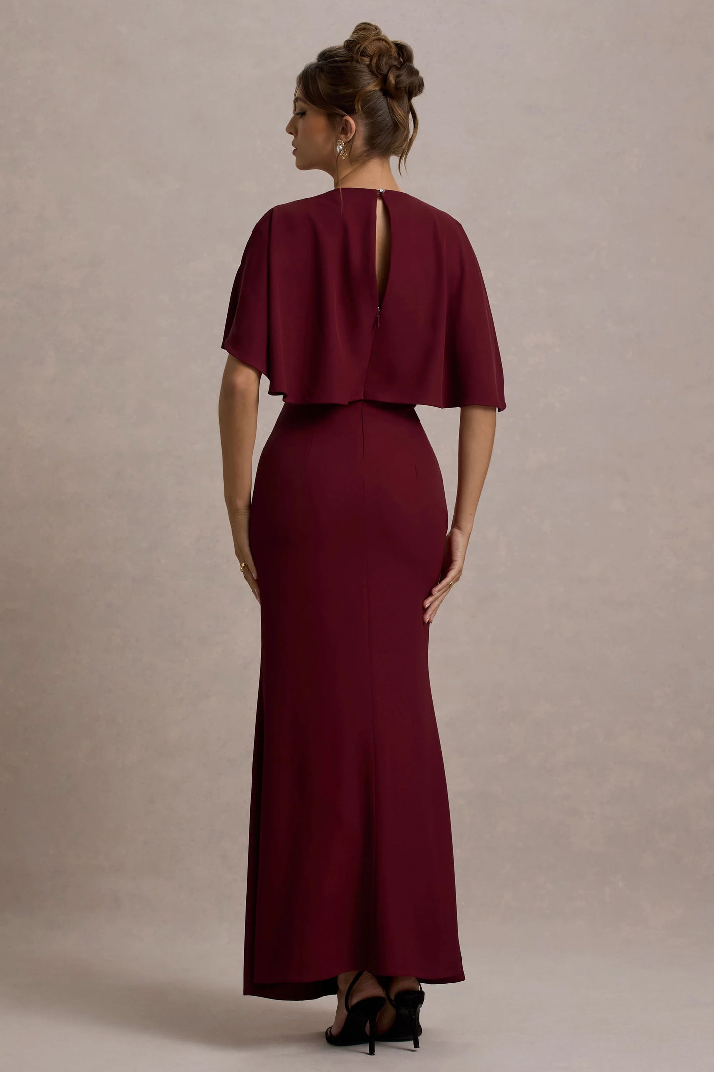 Allison | Berry High-Neck Maxi Dress With Cape