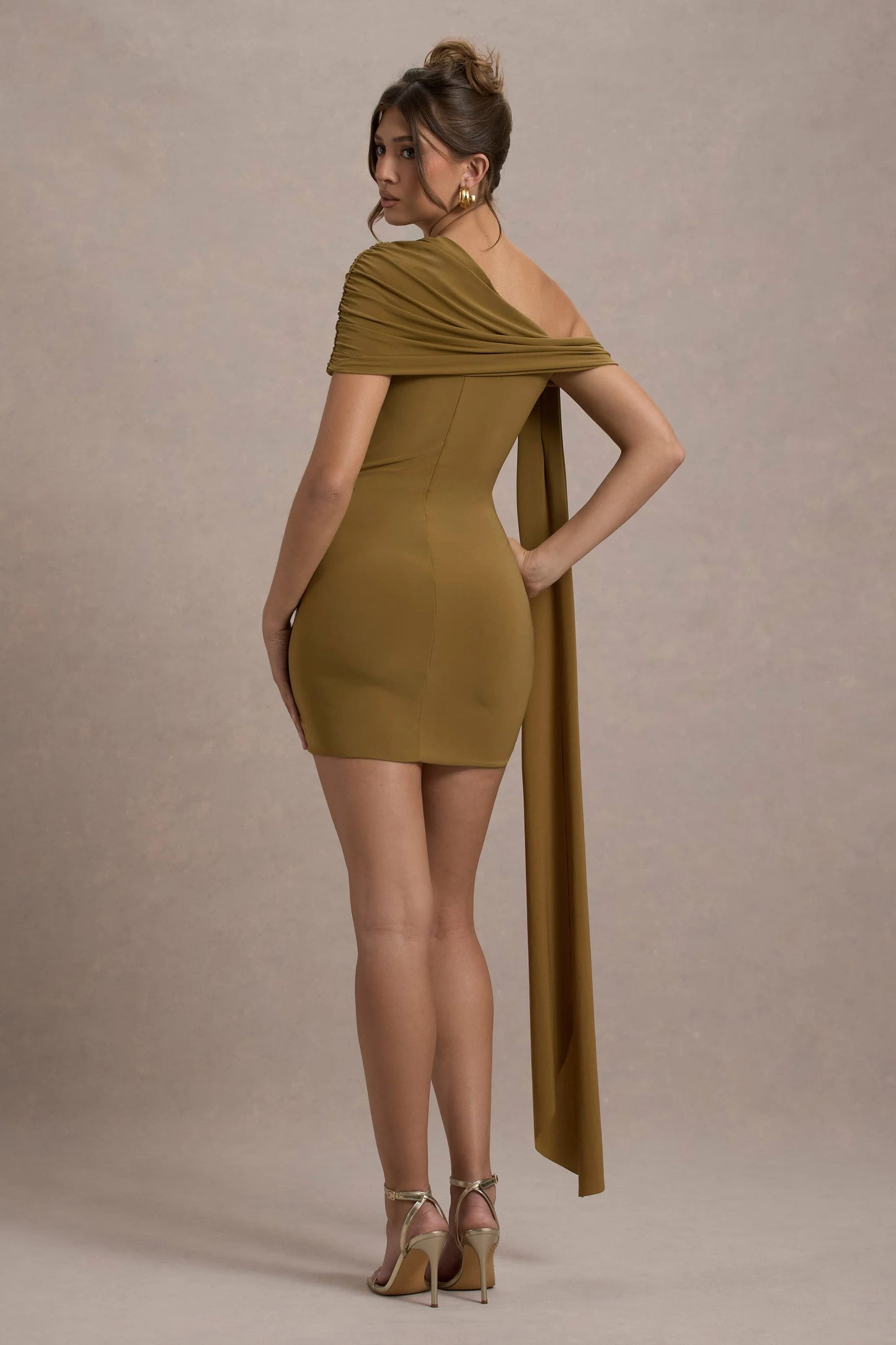 Alessio | Mustard One-Shoulder Mini Dress With Drape