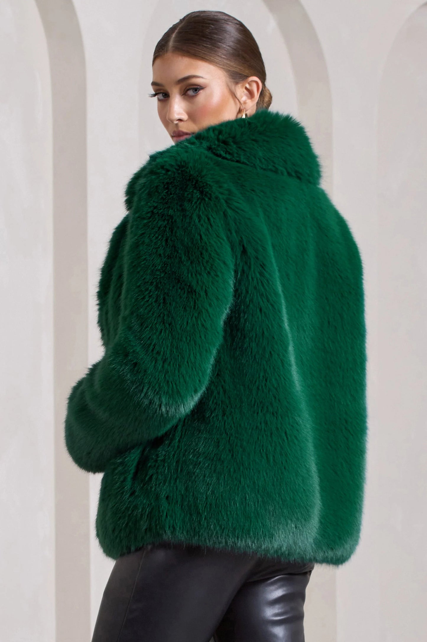 Hot Toddy | Bottle Green Short Faux Fur Coat