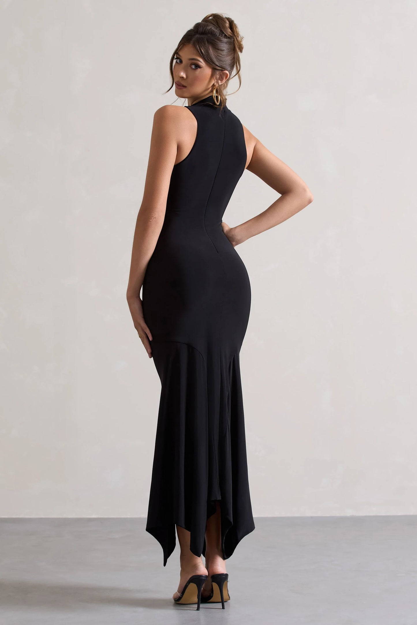 Brionna | Black High-Neck Twist Maxi Dress