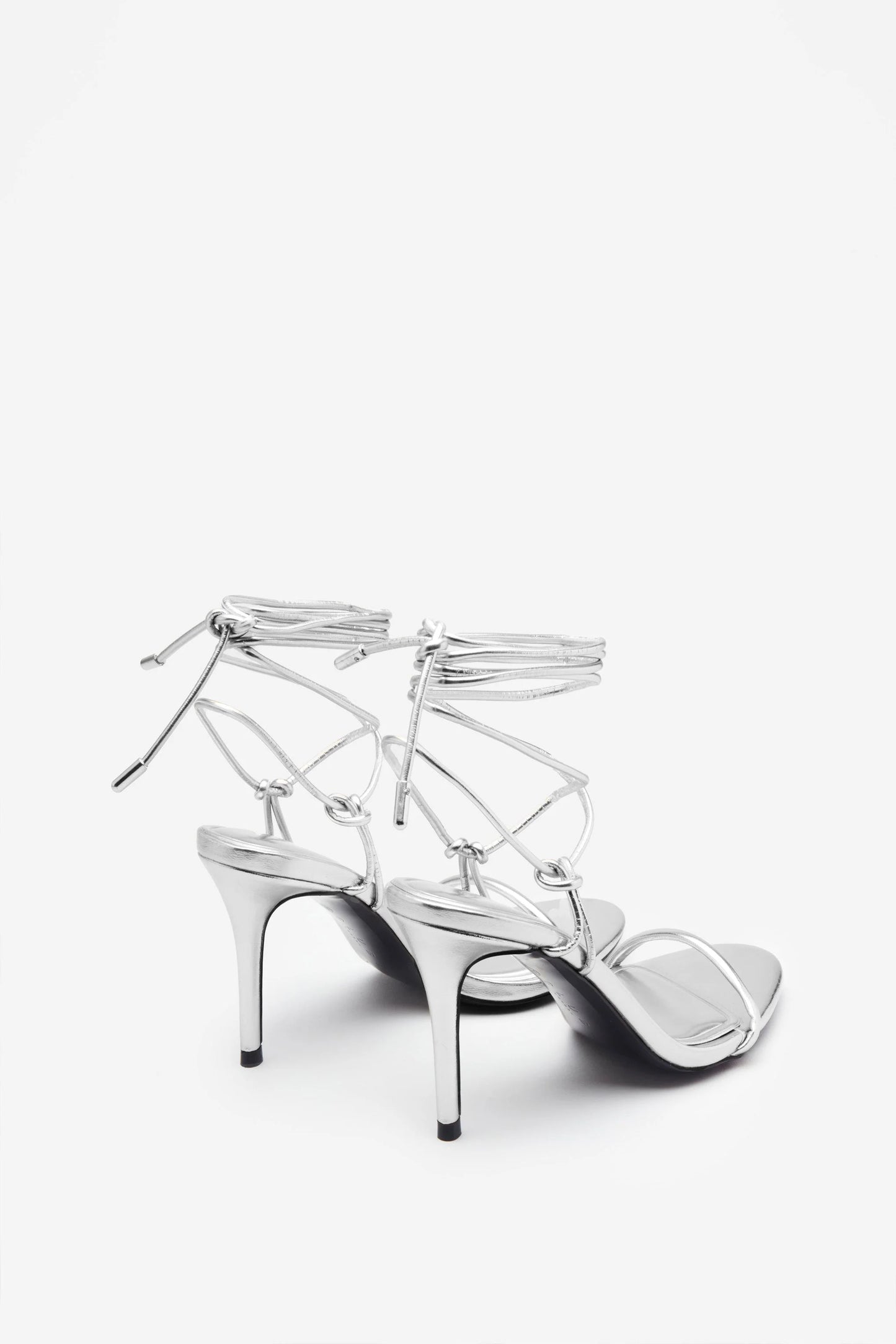 Crossed Wires | Silver Metallic Lace-Up Heeled Sandals