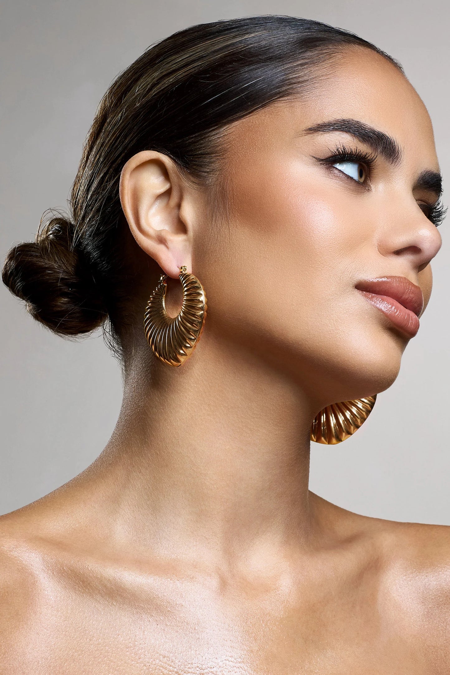 Crete | Gold Ribbed Chunky Statement Hoop Earrings