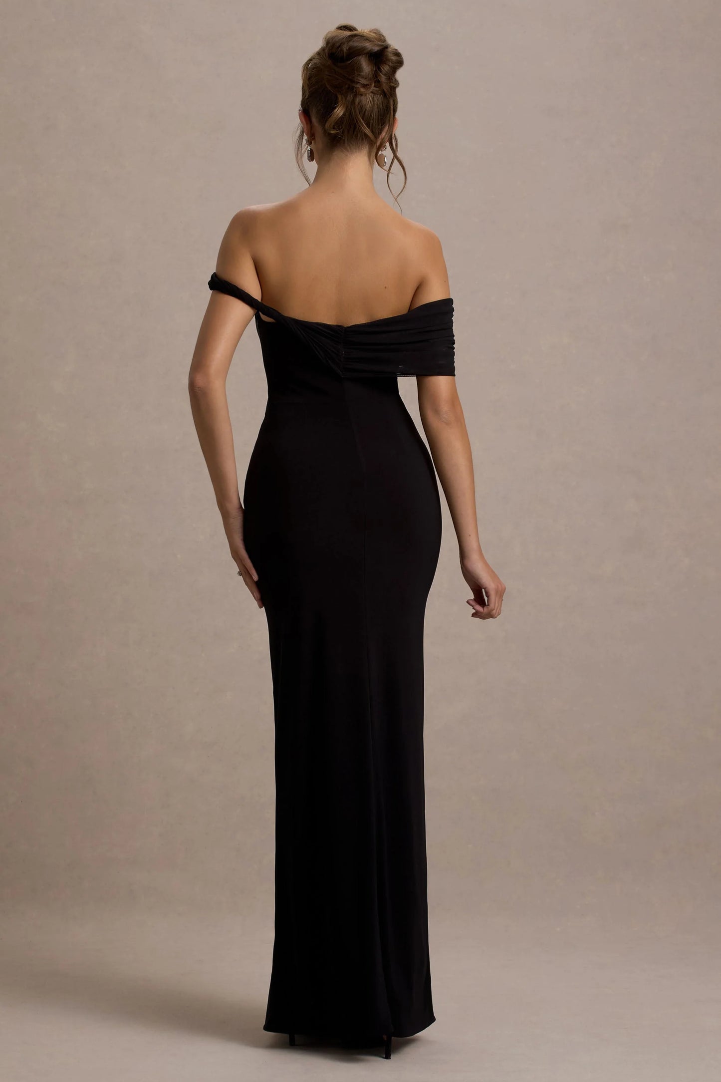 Alonza | Black Twisted Bardot Maxi Dress