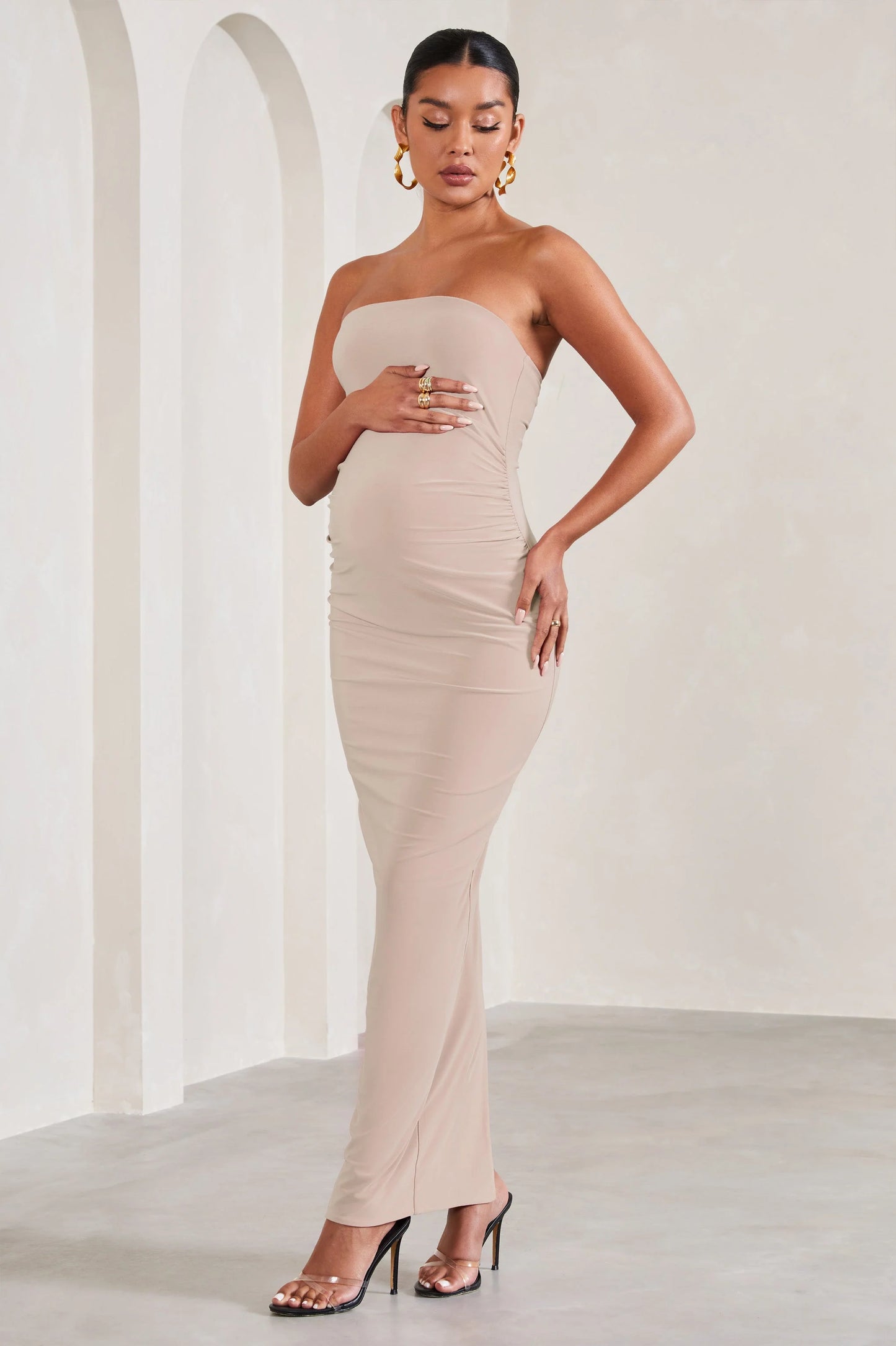 Juniper | Champagne Strapless Maternity Maxi Dress