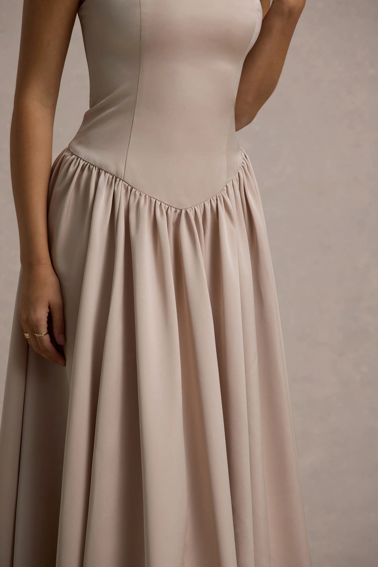 Keyton | Champagne Satin Bandeau Midi Dress