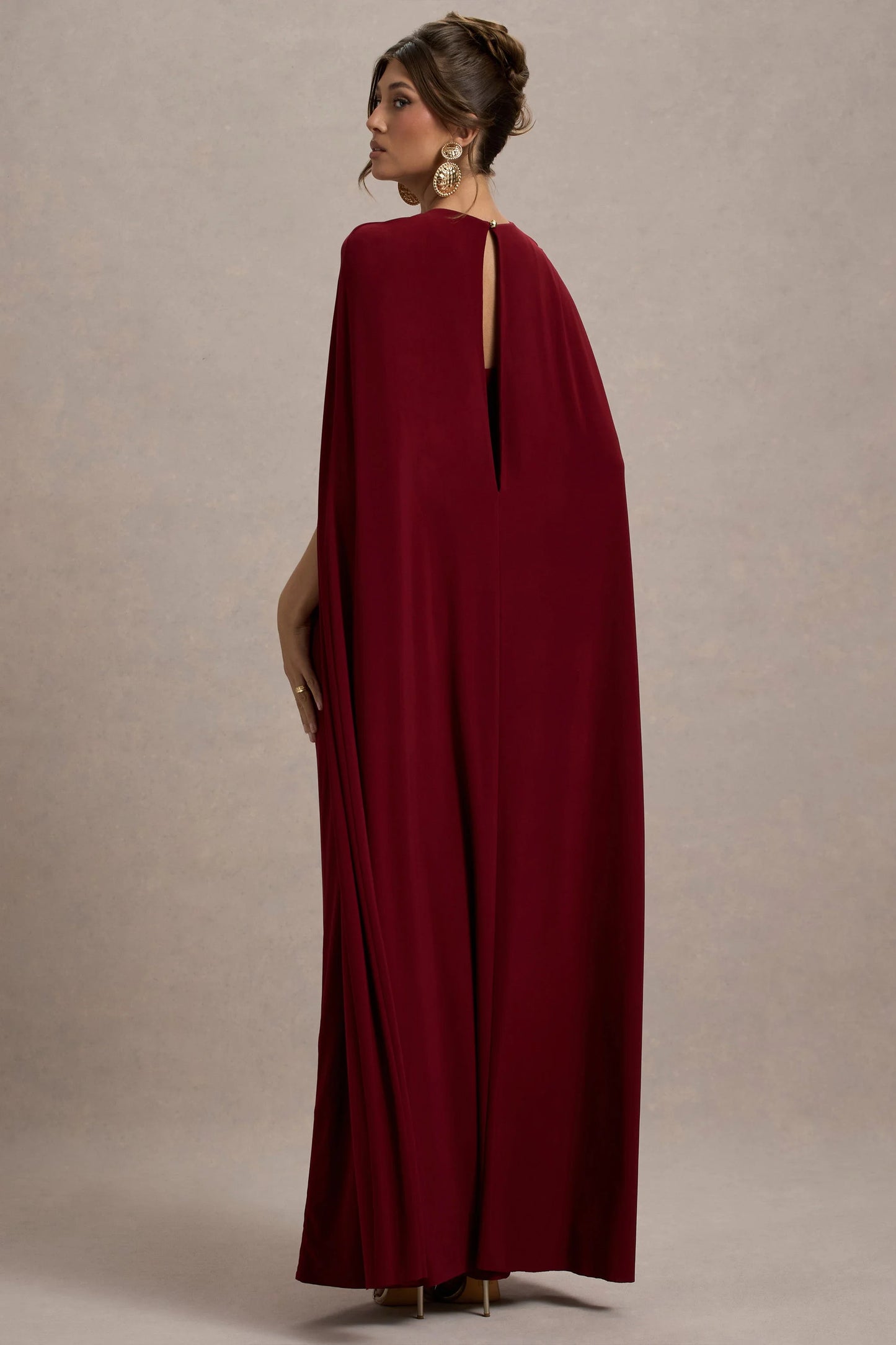 Aliza | Berry Cape Maxi Dress With Gold Ring