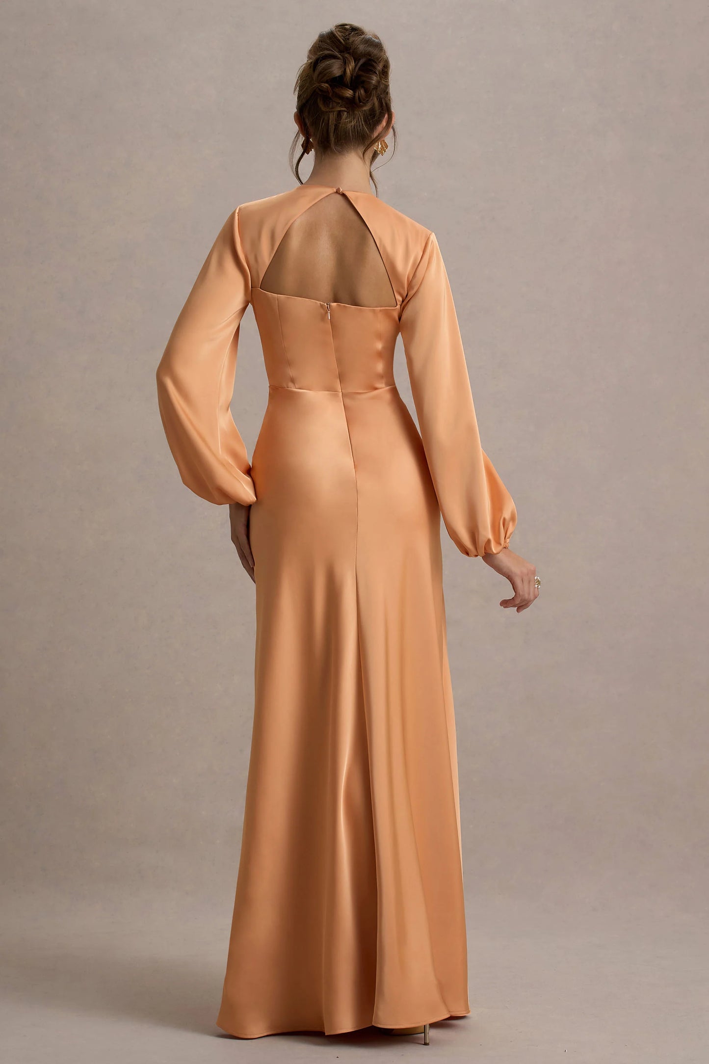 Crawley | Peach Satin Puff-Sleeve Maxi Dress