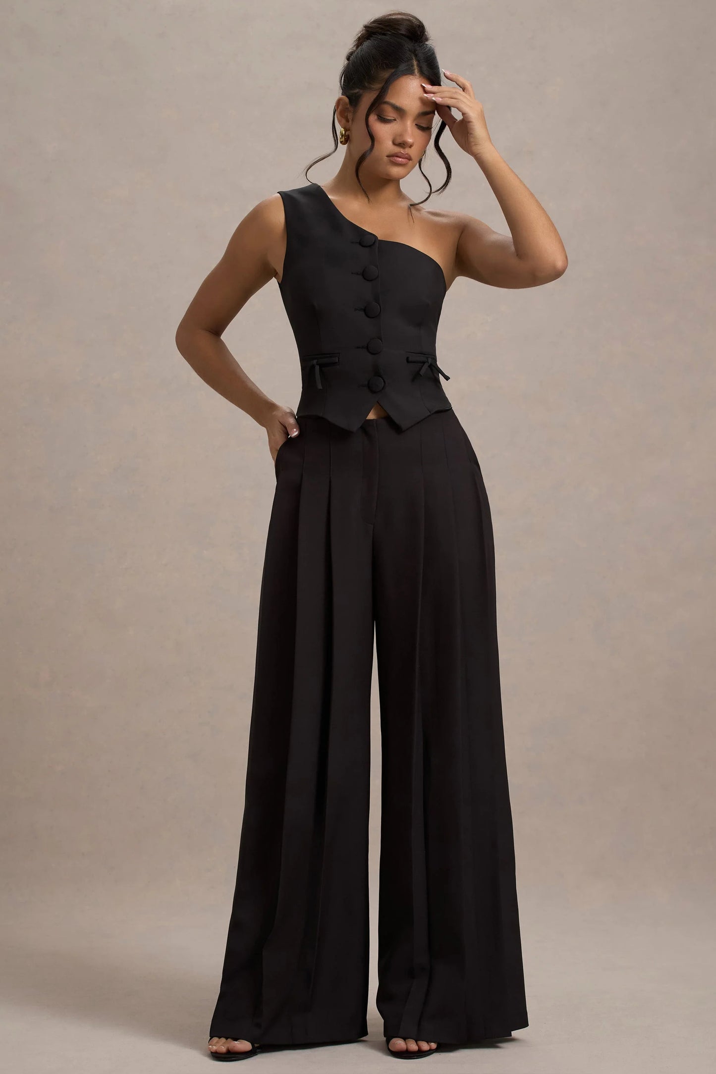 Galilea | Black Pleated Wide-Leg Trousers