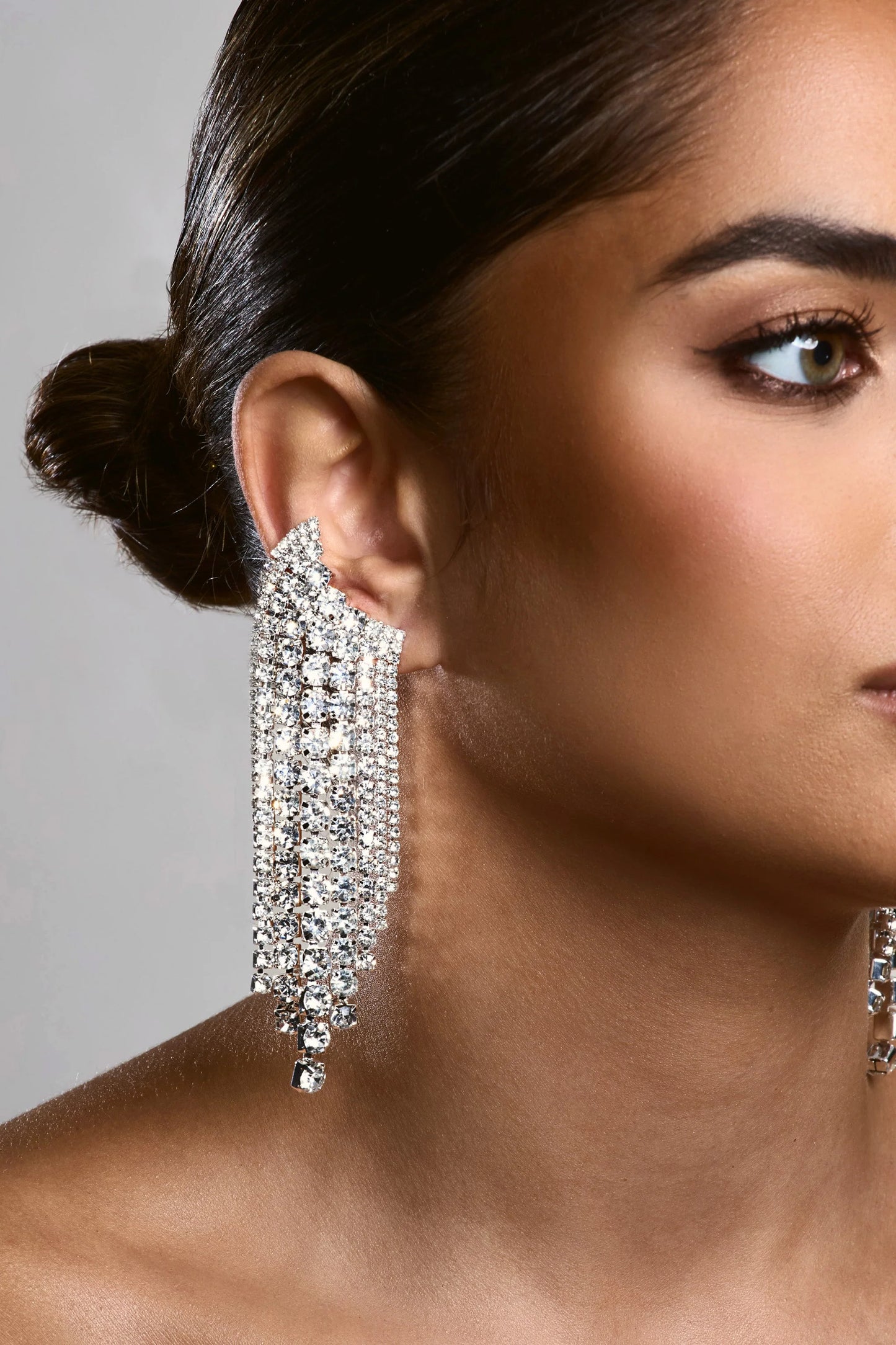 Christine | Silver Diamante Drop Earrings