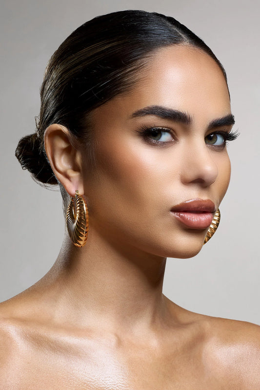 Crete | Gold Ribbed Chunky Statement Hoop Earrings