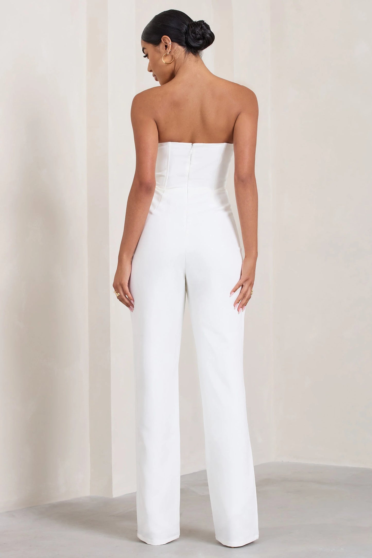 Bellezza | White Bandeau Corset Wide Leg Jumpsuit