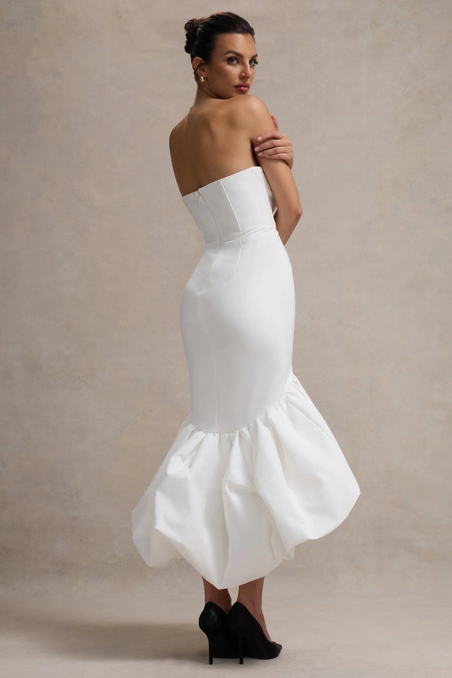 Emmelina | White Corset Maxi Dress With Volume Hem