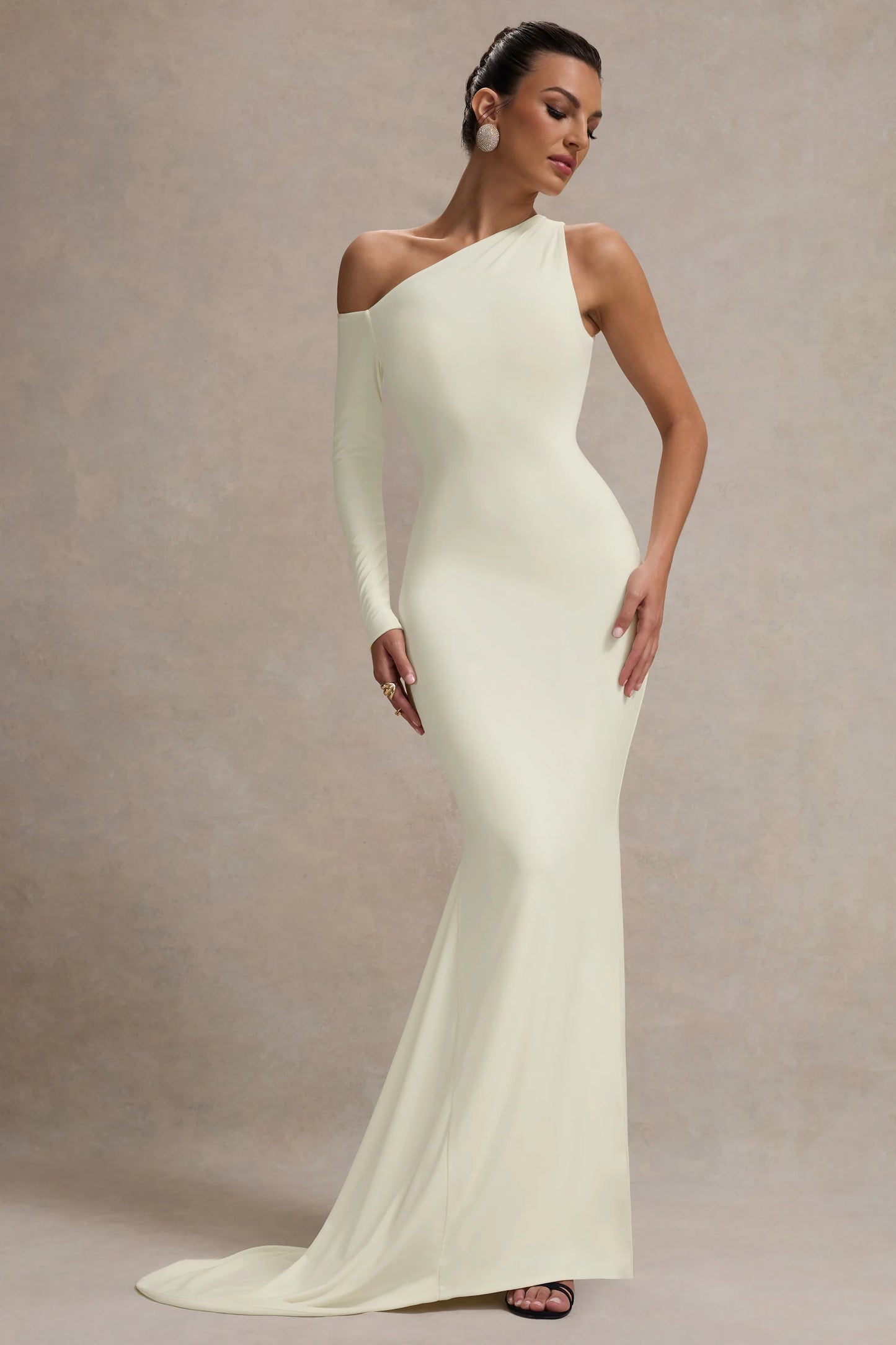 Contradiction | Cream One-Sleeve Asymmetric Maxi Dress