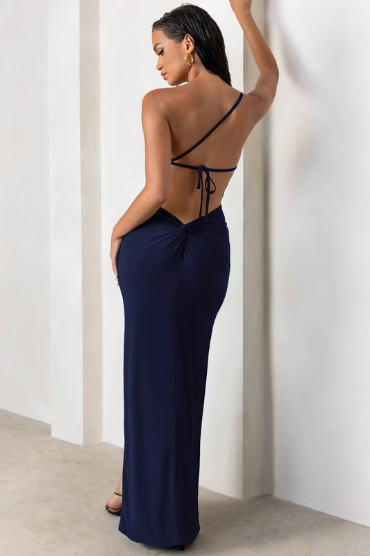 Dressing Up | Navy One Shoulder Maxi Dress With Open Back Detail