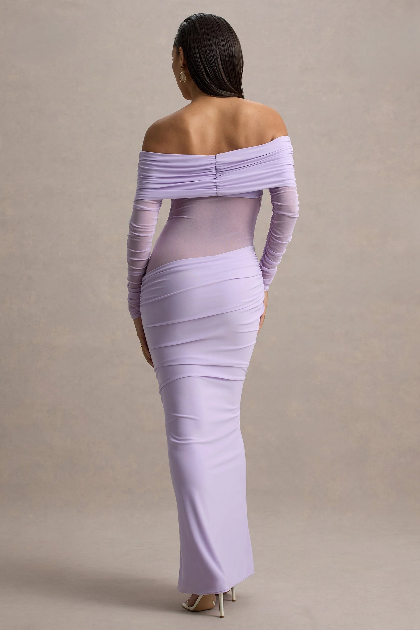 Belamour | Lavender Semi-Sheer Bardot Gathered Maxi Dress