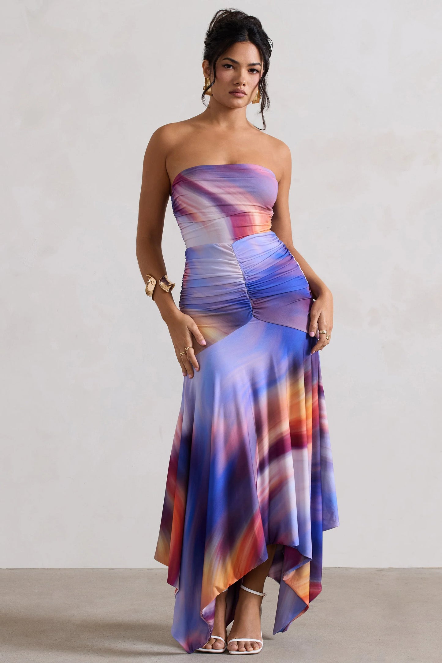 Florianne | Ombre Print Ruched Bandeau Midi Dress