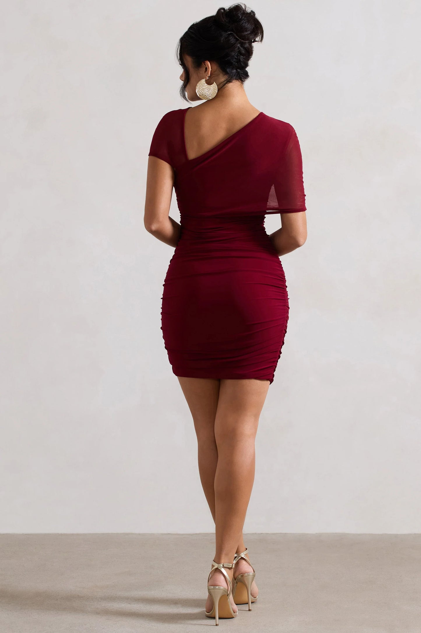 Himalaya | Mulberry Ruched Mini Dress With Mesh Overlay