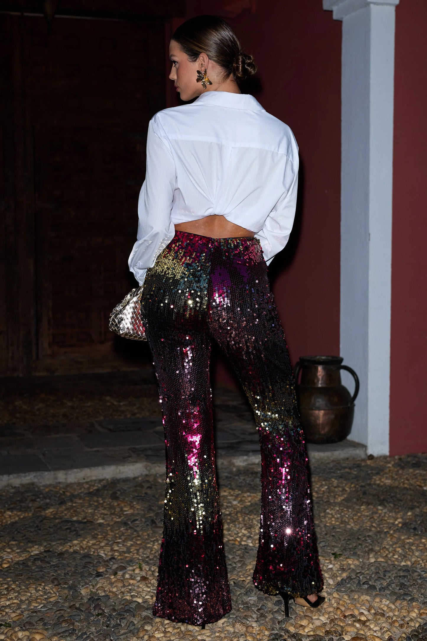 Carnival | Pink & Gold Sequin Flared-Leg Trousers