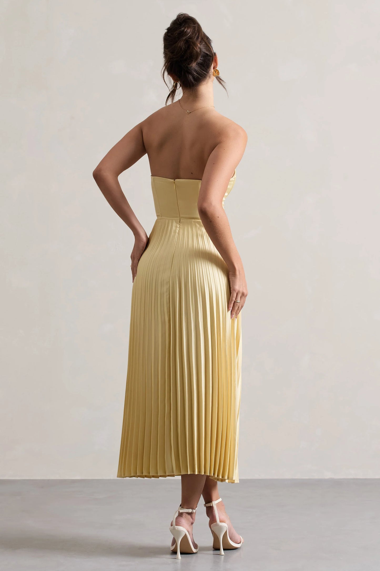 Bordeaux | Lemon Satin Corset Style Midi Dress