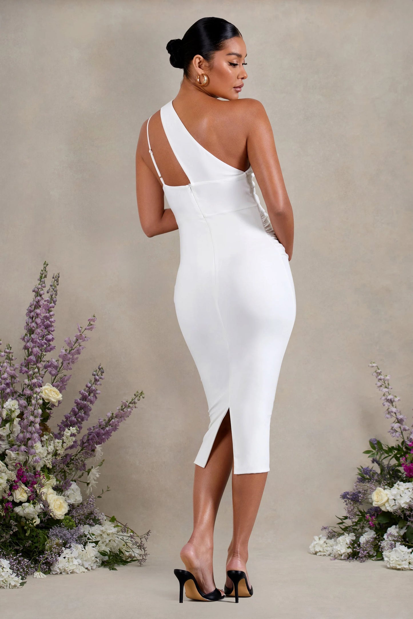 Abigail | White Sleeveless Asymmetric Maternity Midi Dress