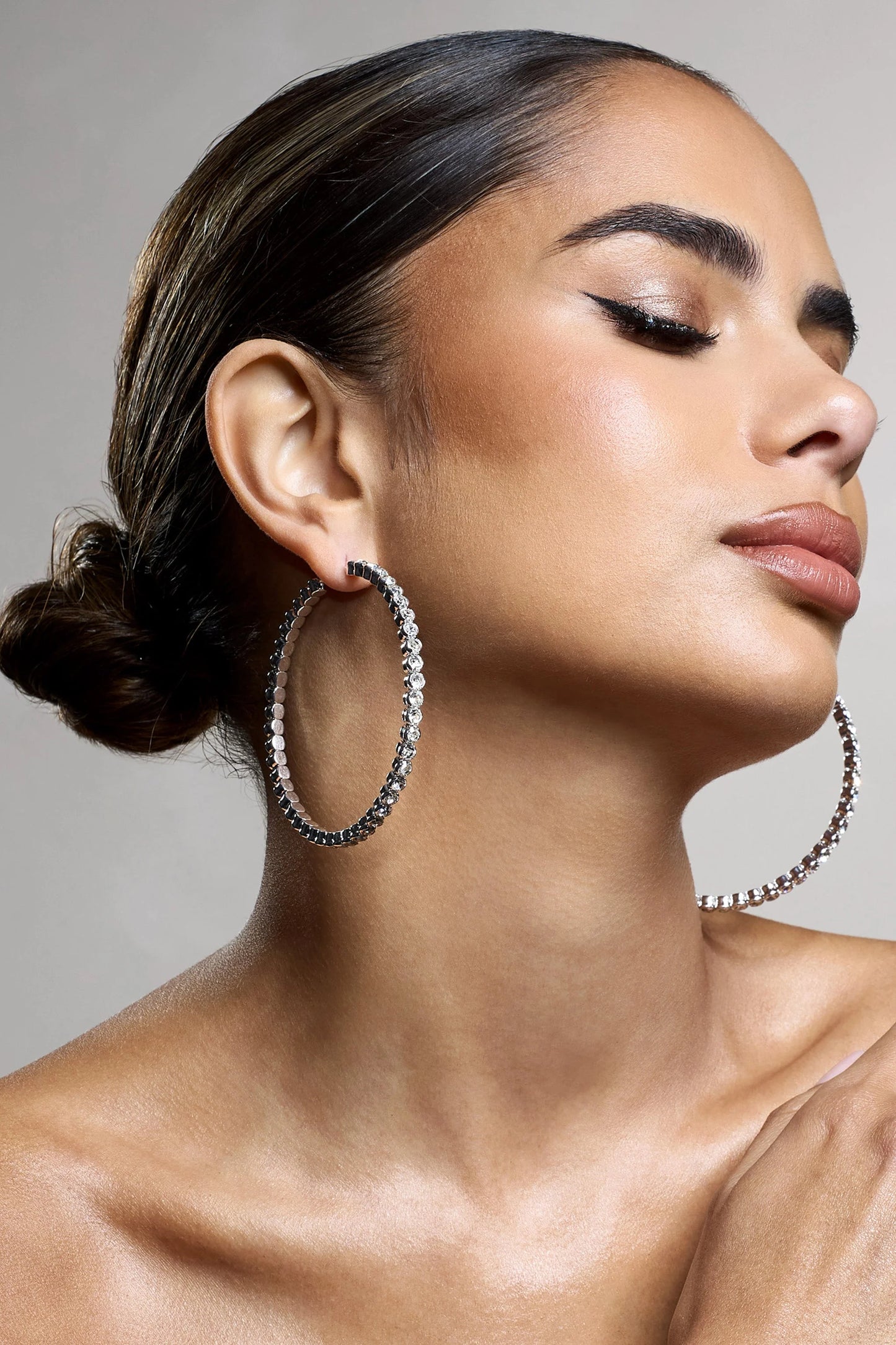 Jude | Silver Diamante Large Hoop Earrings