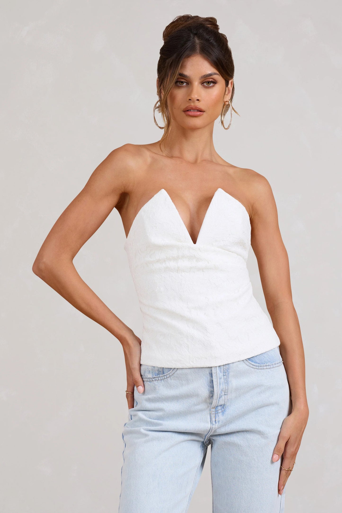 Delicacy | White Lace V-Neck Bandeau Corset Top