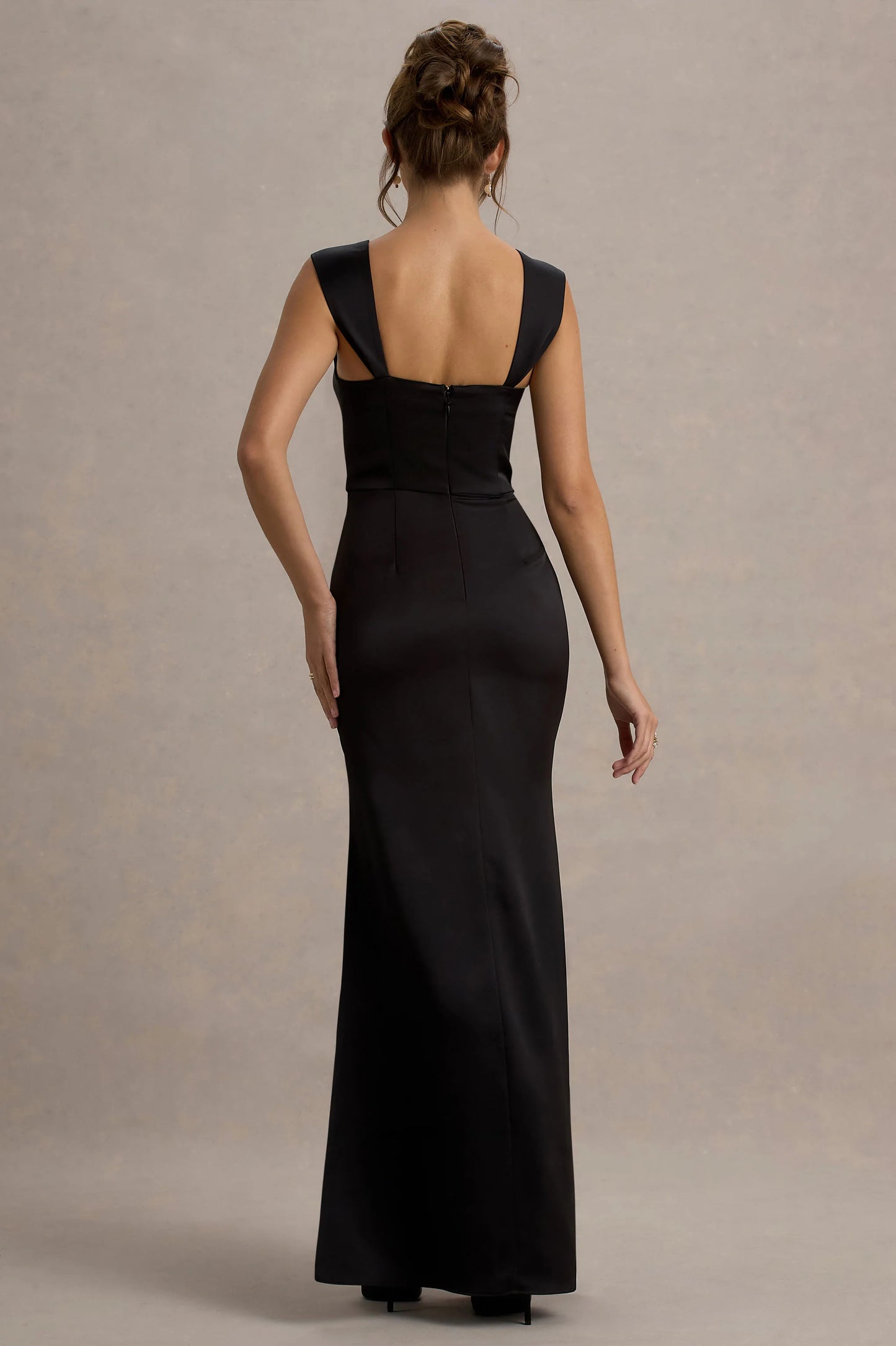 Admire | Black Satin Corset Wrap Maxi Dress