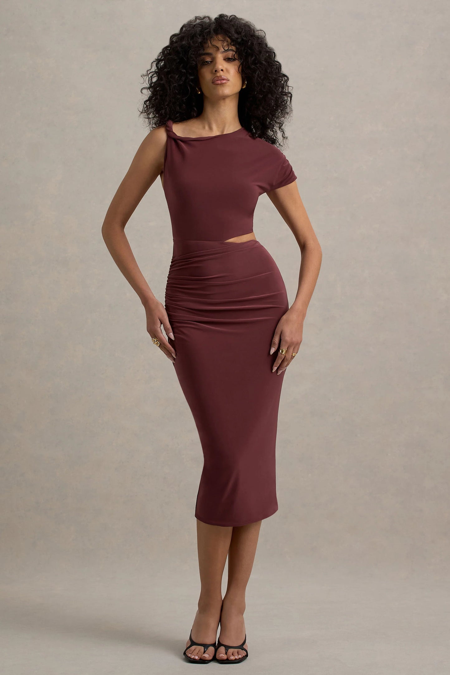 Calliope | Burgundy Cut-Out Gathered Midi Dress