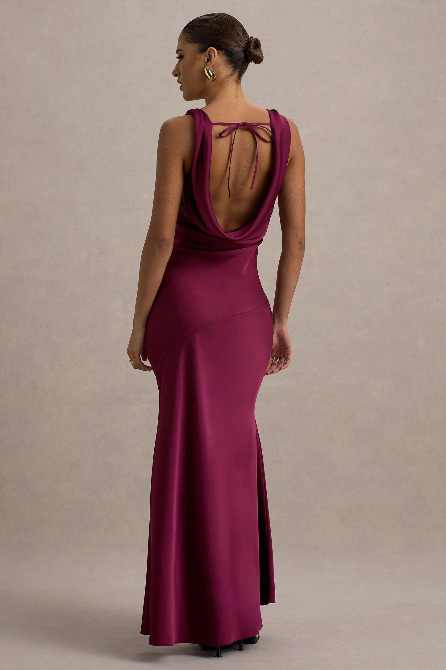 Alesso | Burgundy Satin Cowl-Neck Maxi Dress