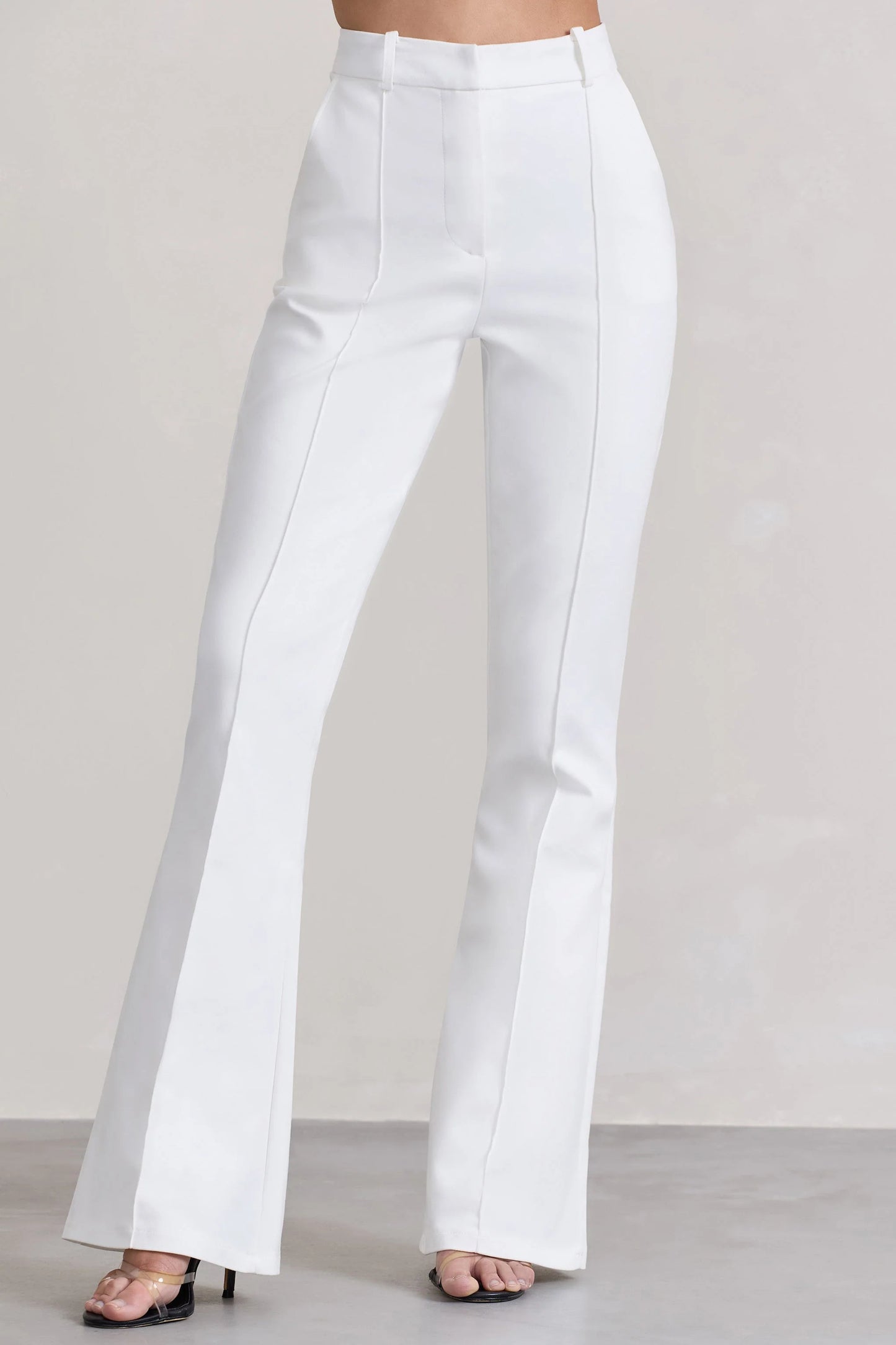 Kehlani | White High Waist Flared Tailored Trousers