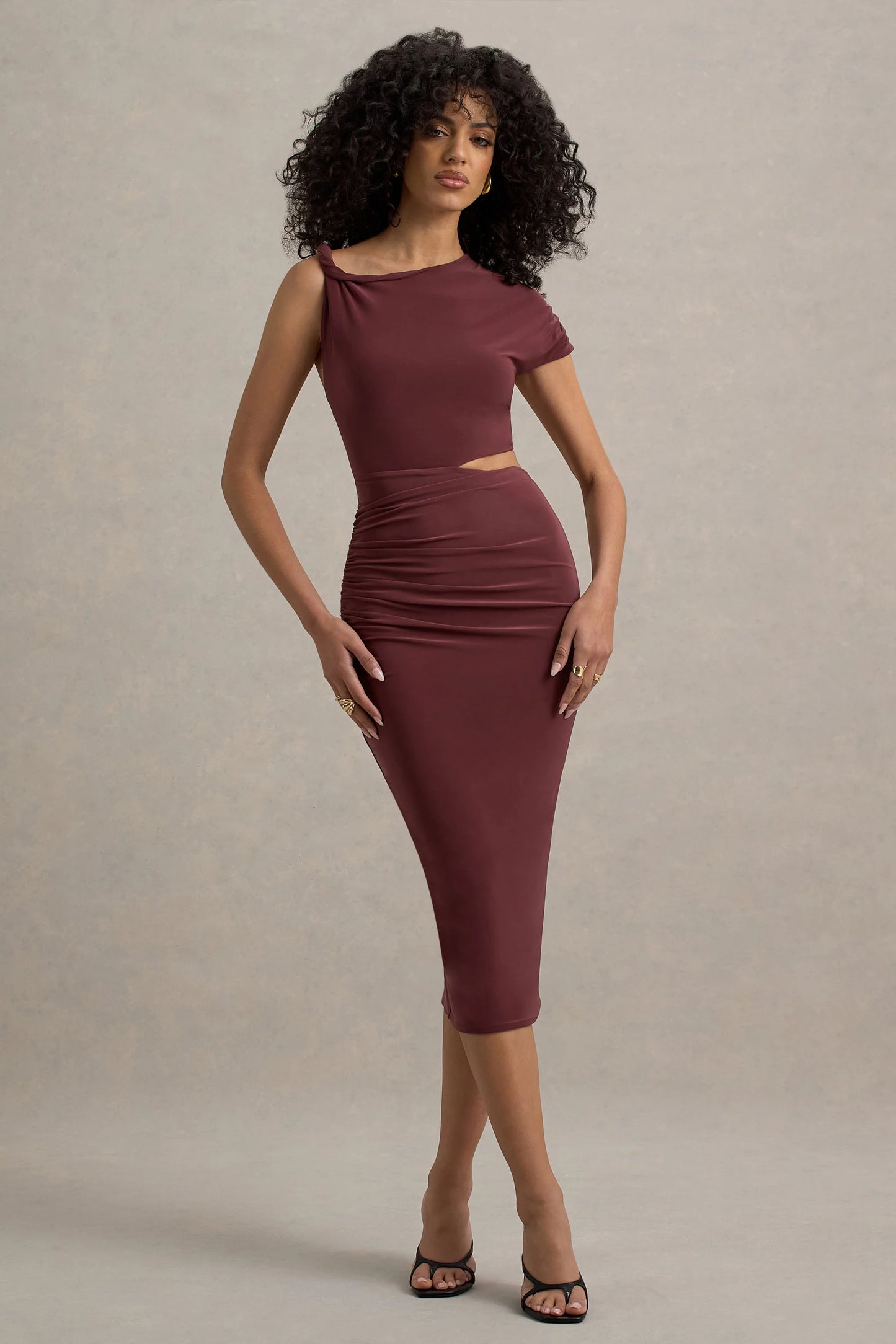 Calliope | Burgundy Cut-Out Gathered Midi Dress