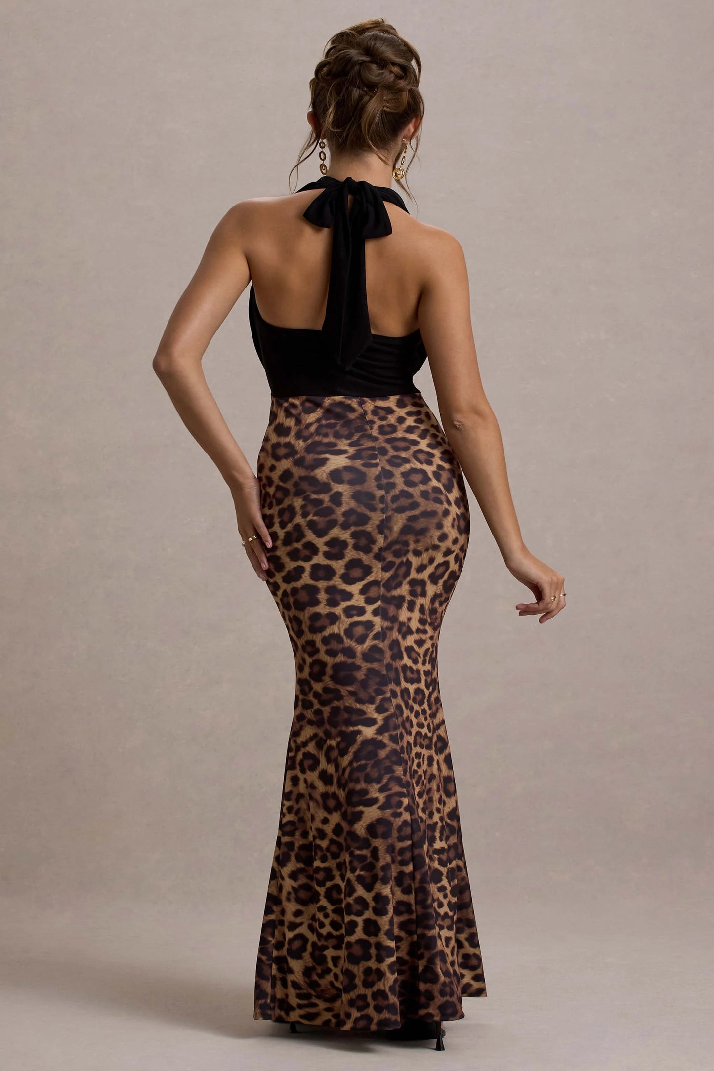 Krystal | Animal Print Deep Plunge-Neck Maxi Dress