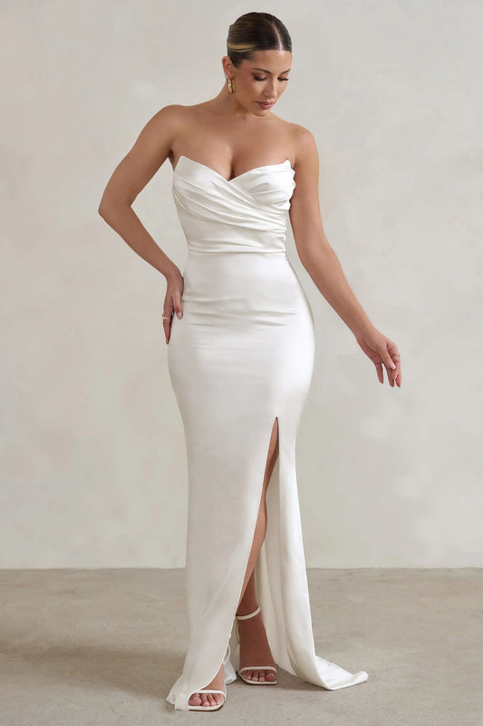 Coraline | White Strapless Maxi Dress With Split