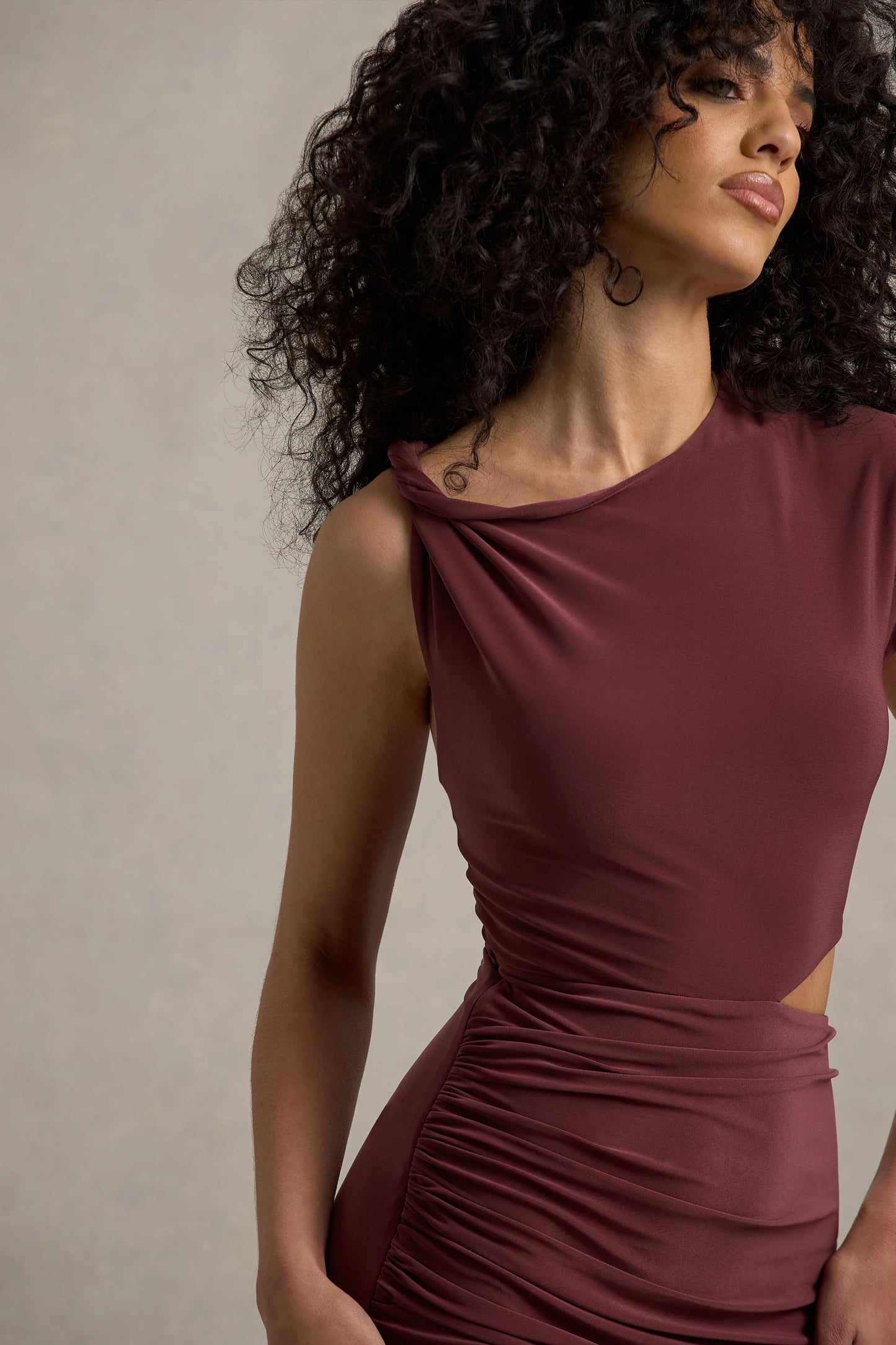 Calliope | Burgundy Cut-Out Gathered Midi Dress