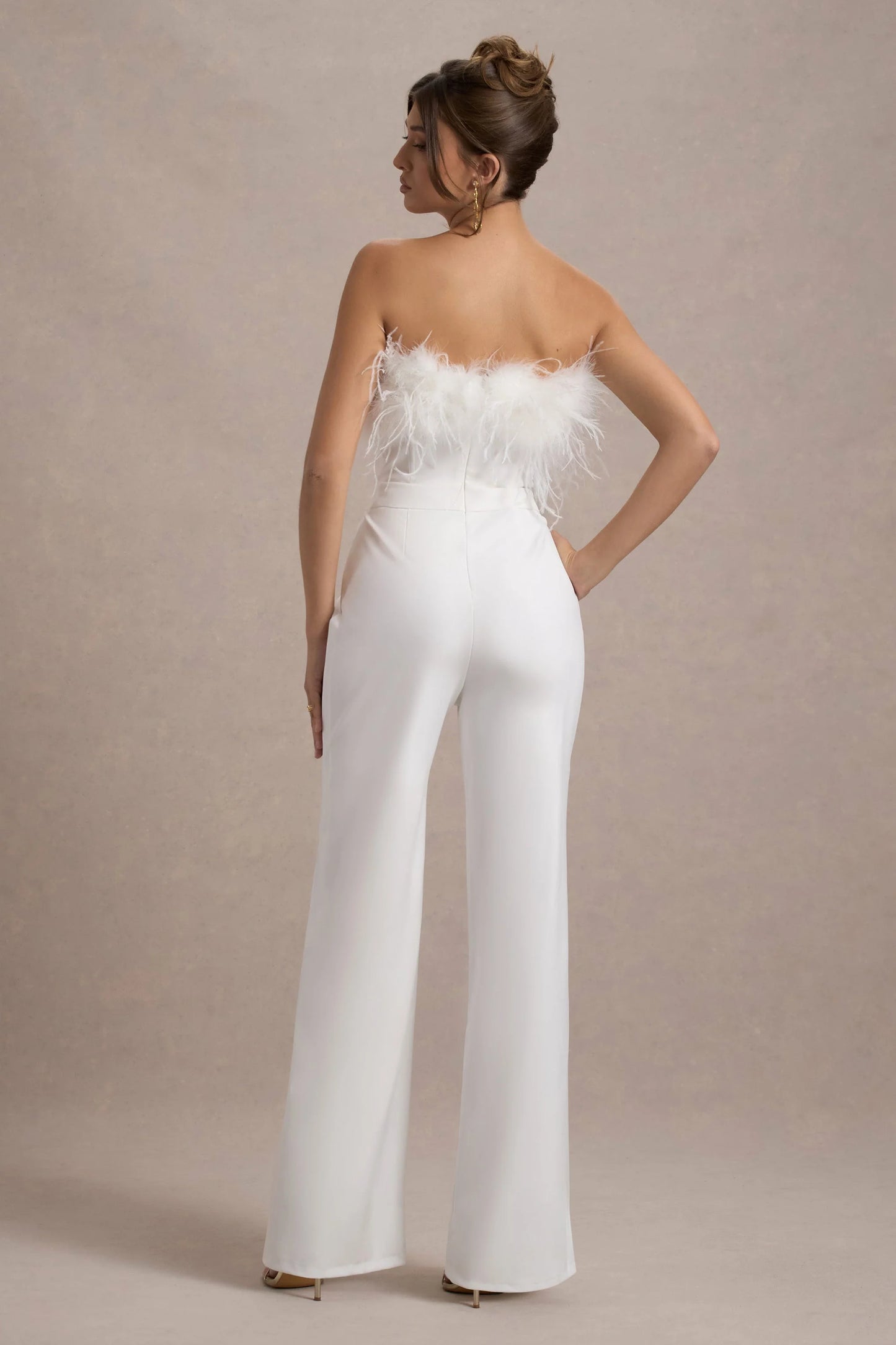 First Class | White Bandeau Feather Wide Leg Jumpsuit