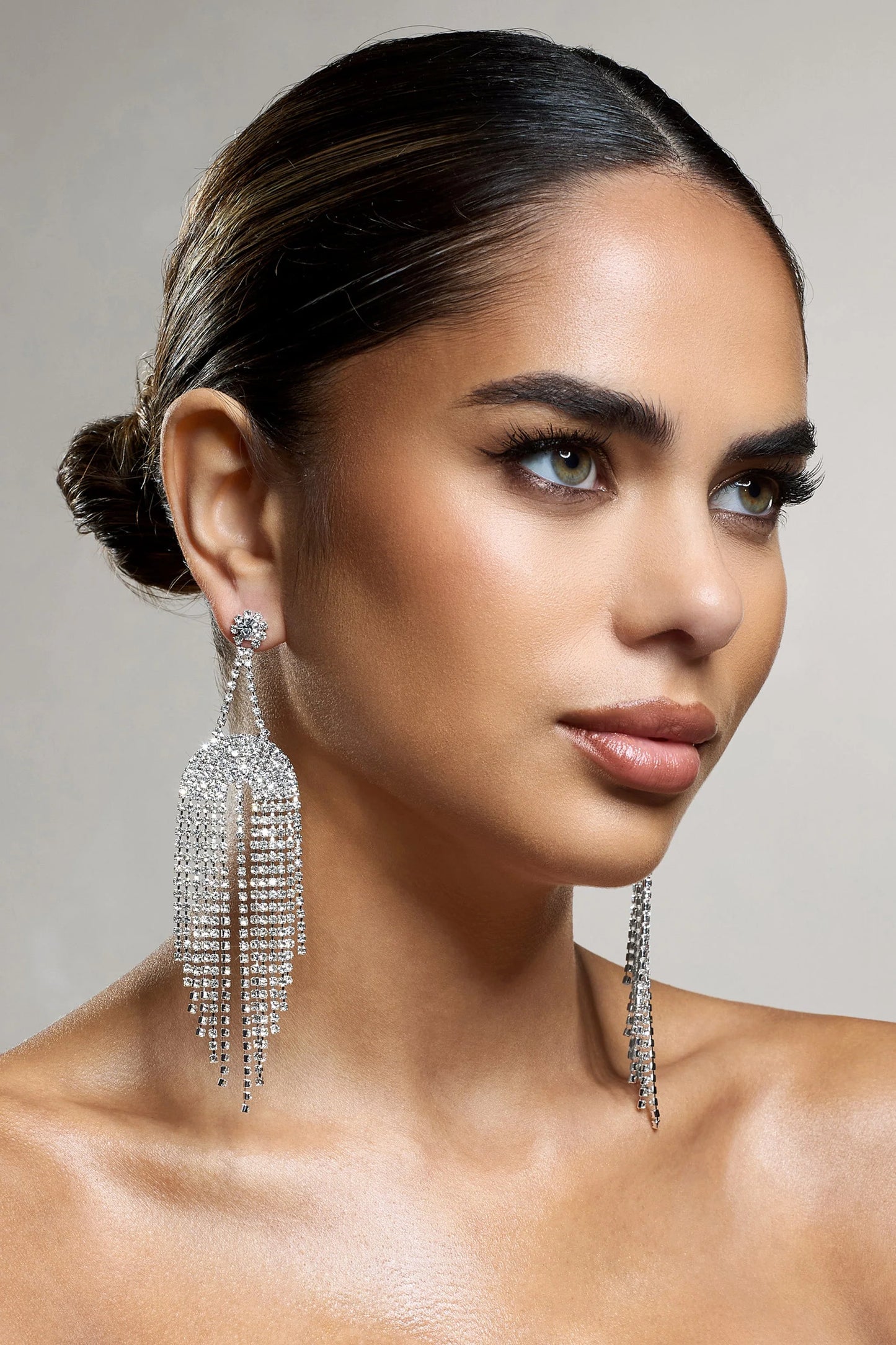 Kalista | Silver Diamante Statement Drop Earrings