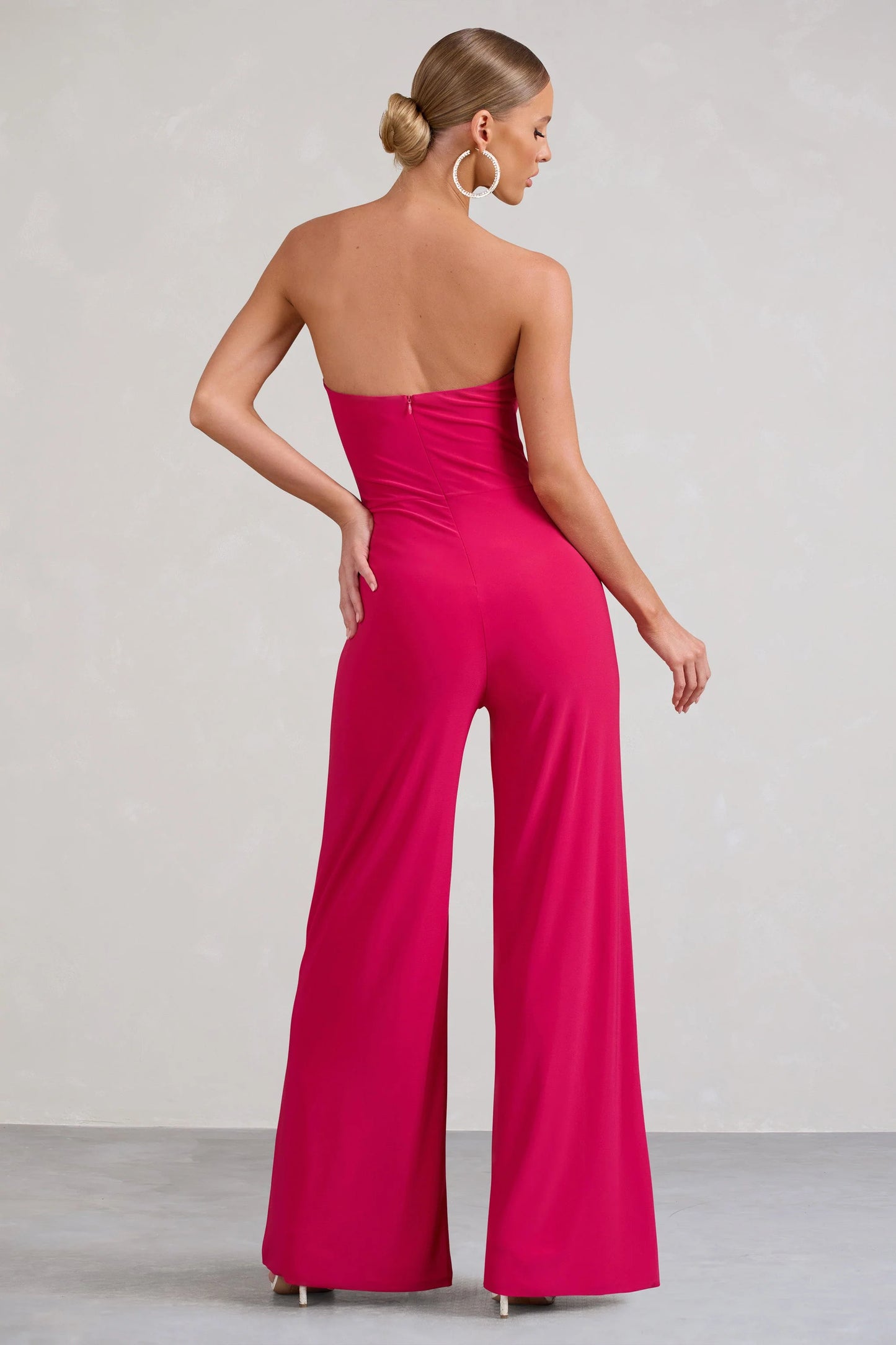 Darya | Hot Pink Bandeau Wide Leg Jumpsuit