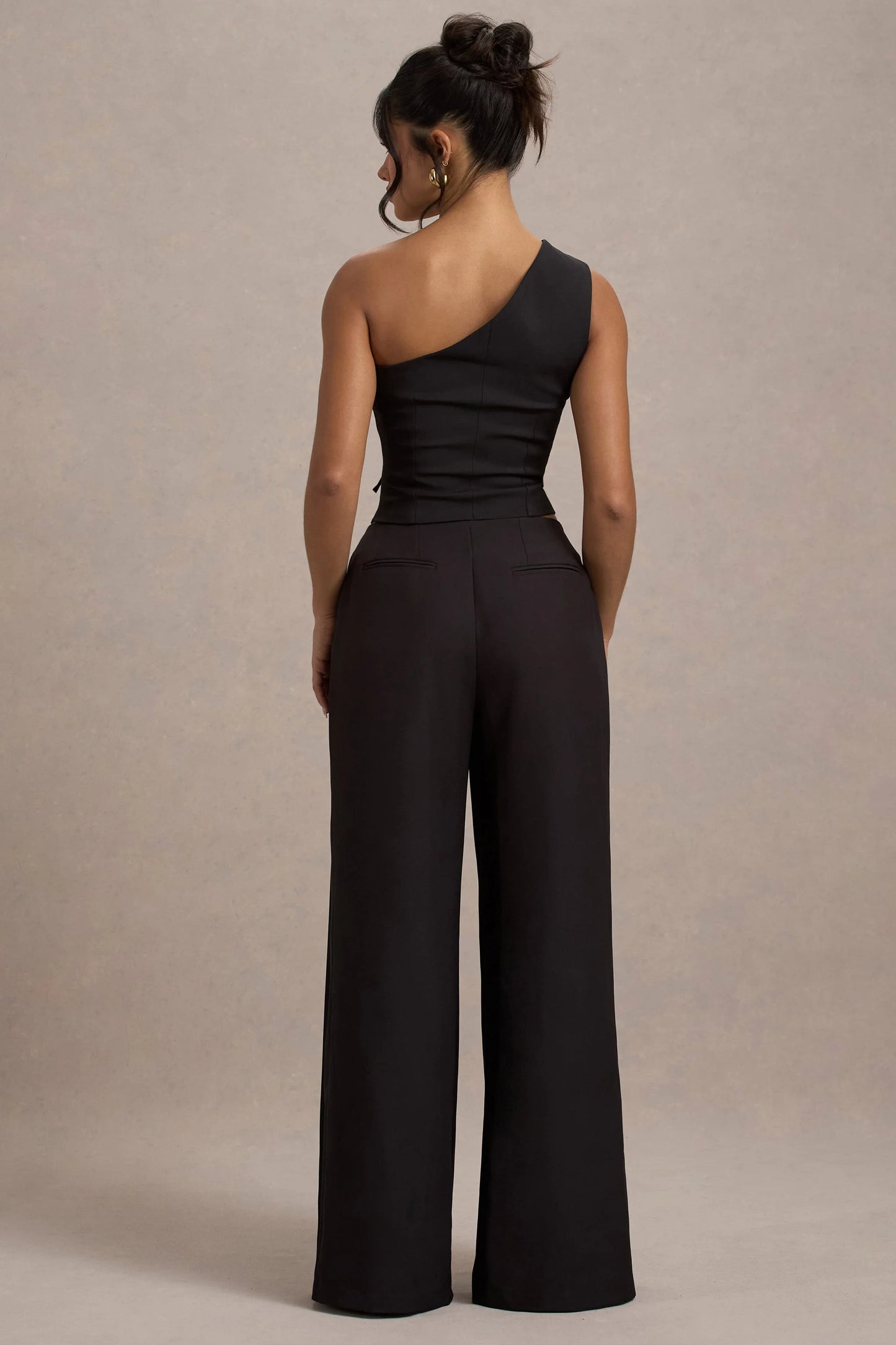 Galilea | Black Pleated Wide-Leg Trousers