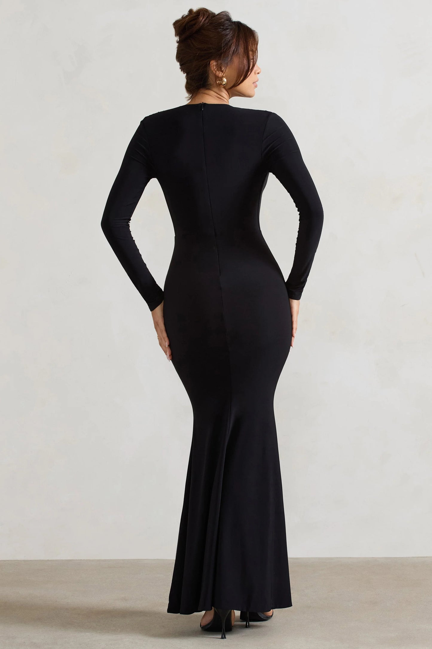 Heavy Heart | Black Cowl-Neck Long-Sleeve Maxi Dress