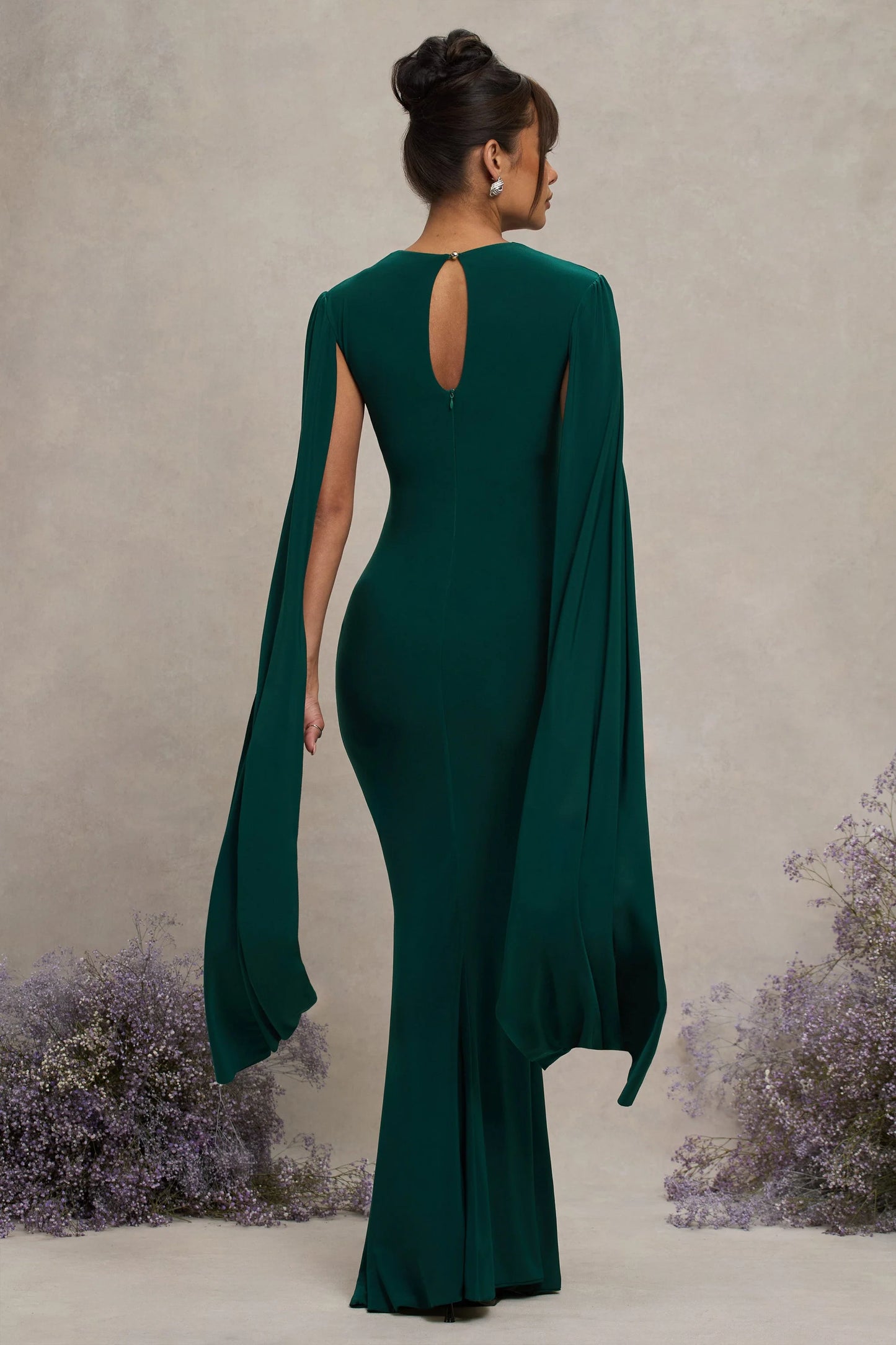 Divine Timing | Bottle Green Maternity Maxi Dress With Cape Sleeves