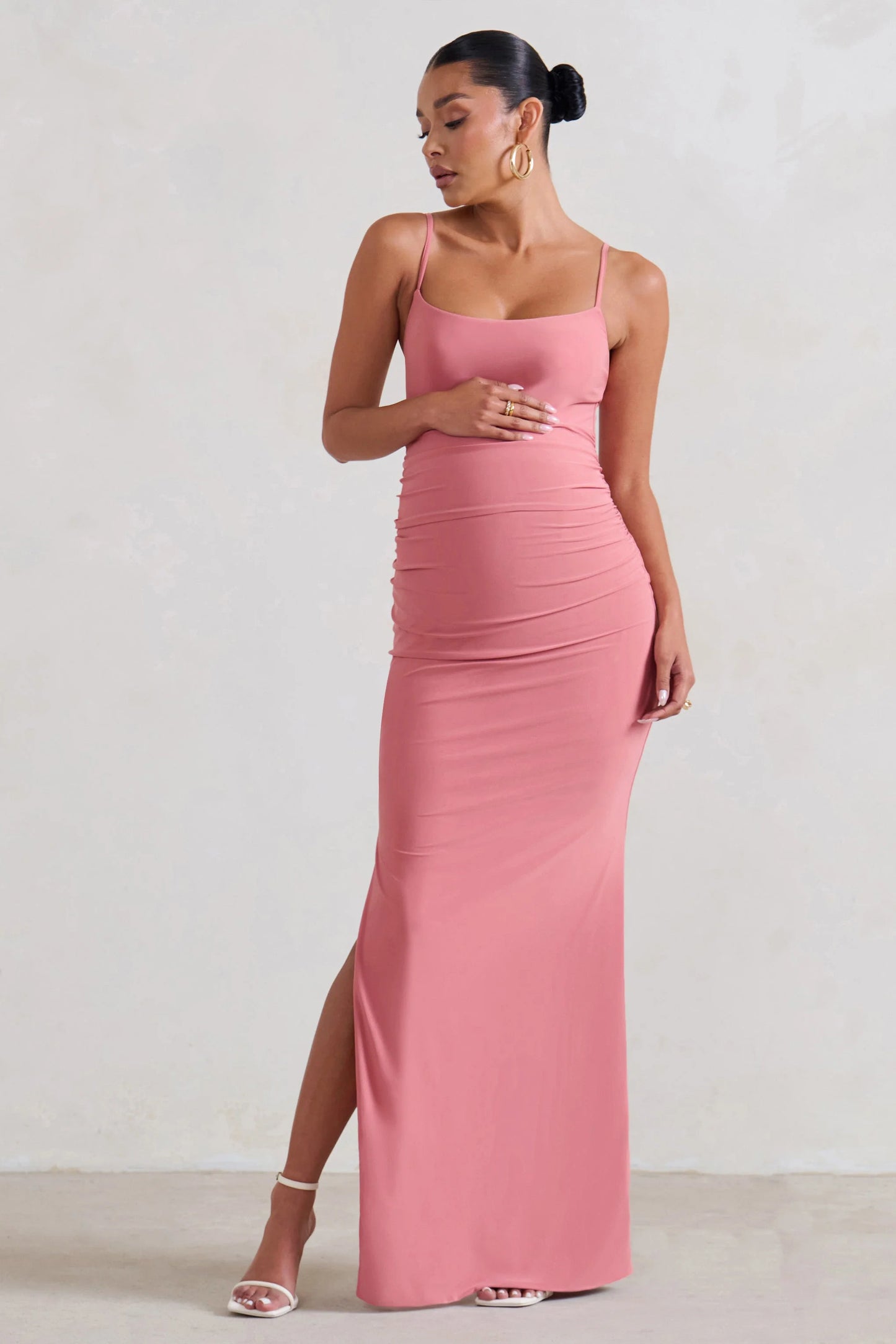 Aurelia | Pink Maternity Cami Maxi Dress With Split