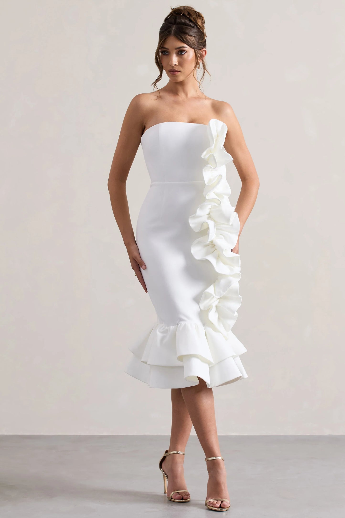 Concept | Cream Bandeau Ruffle Midi Dress