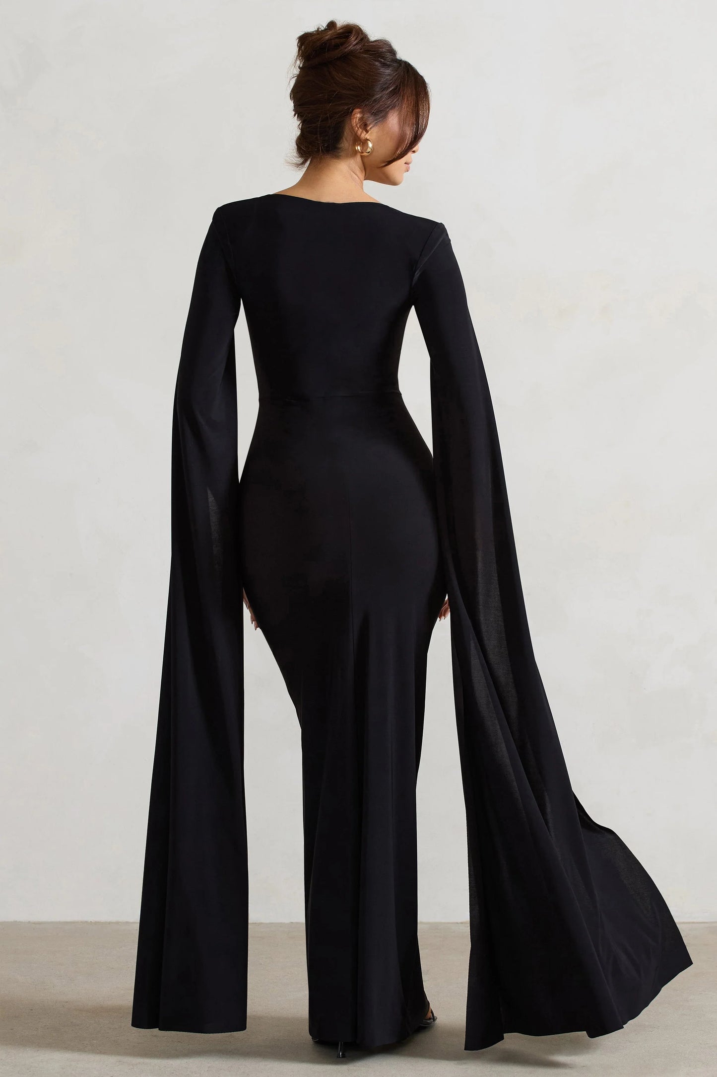 Claretta | Black Square Neck Twisted Maxi Dress With Cape Sleeves