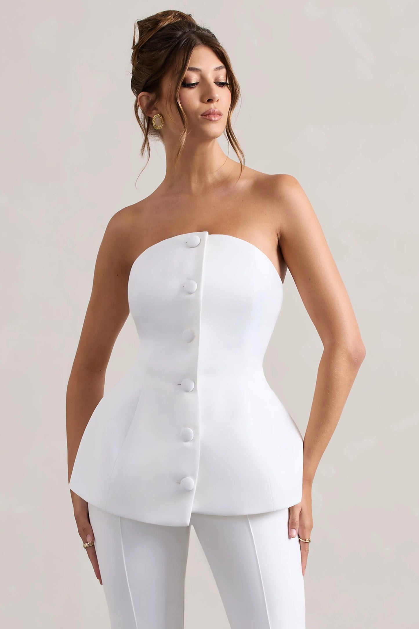 Century | Cream Satin Strapless Button Front Corset Top