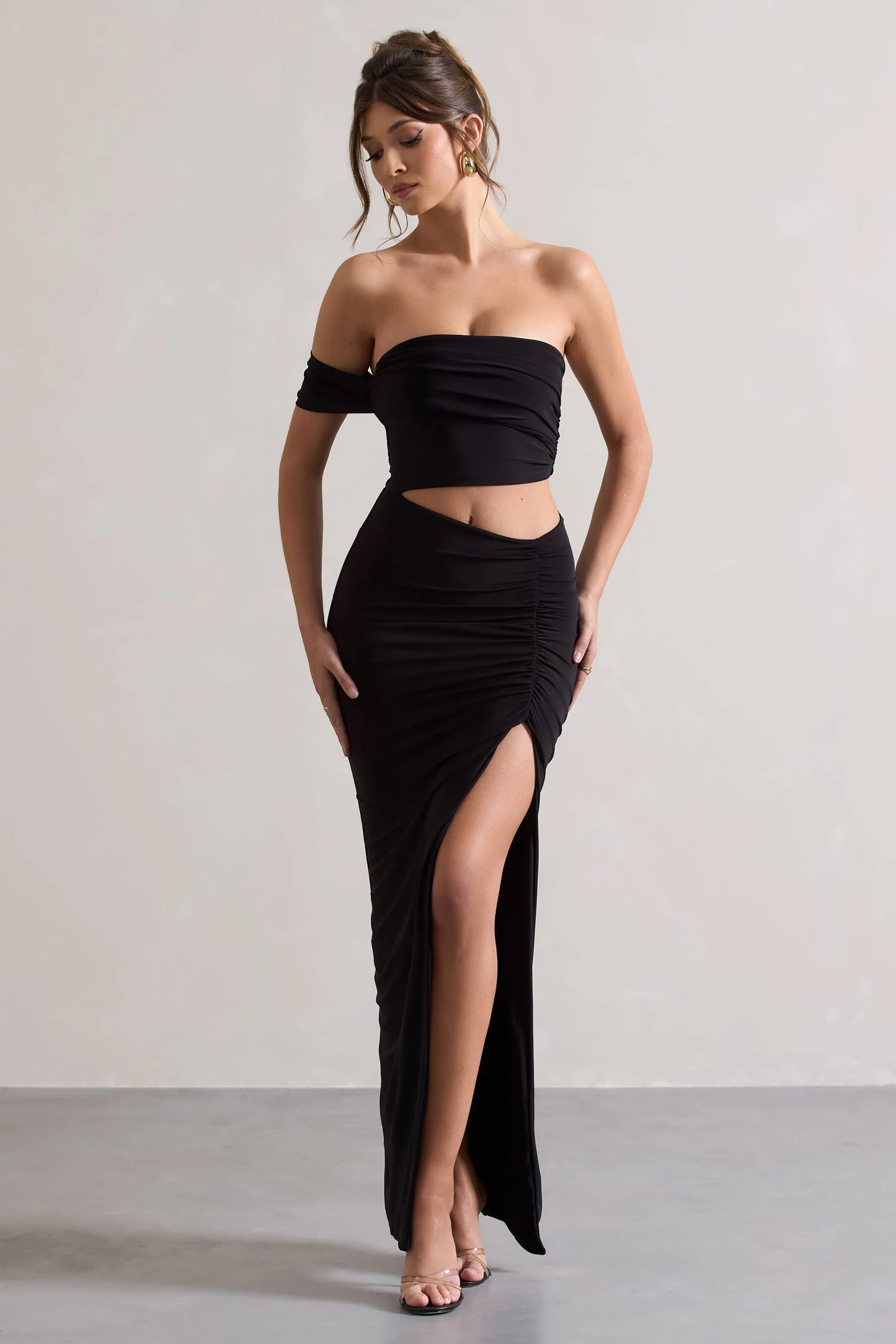 Gilded | Black One-Sleeved Cut-Out Split Maxi Dress